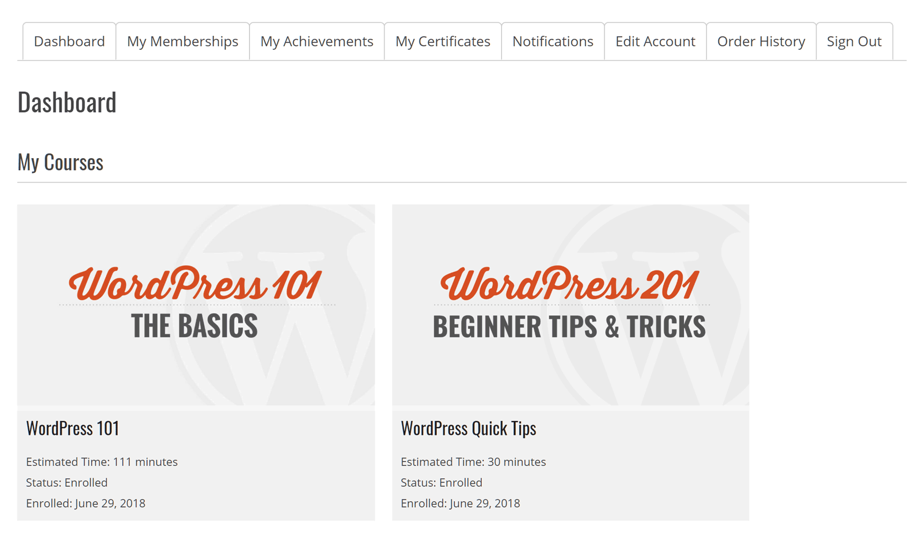 WP101 Enrolled Courses