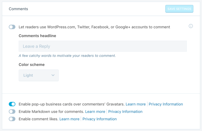 Jetpack Comments Settings