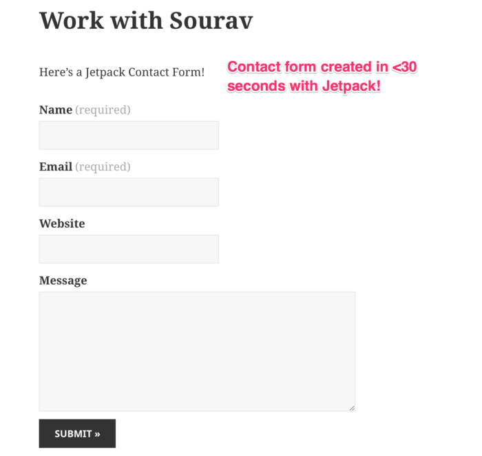Example of Contact Form created by Jetpack