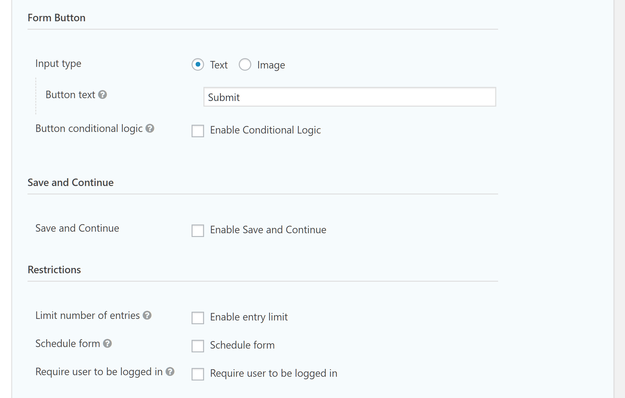 Settings for Your Form