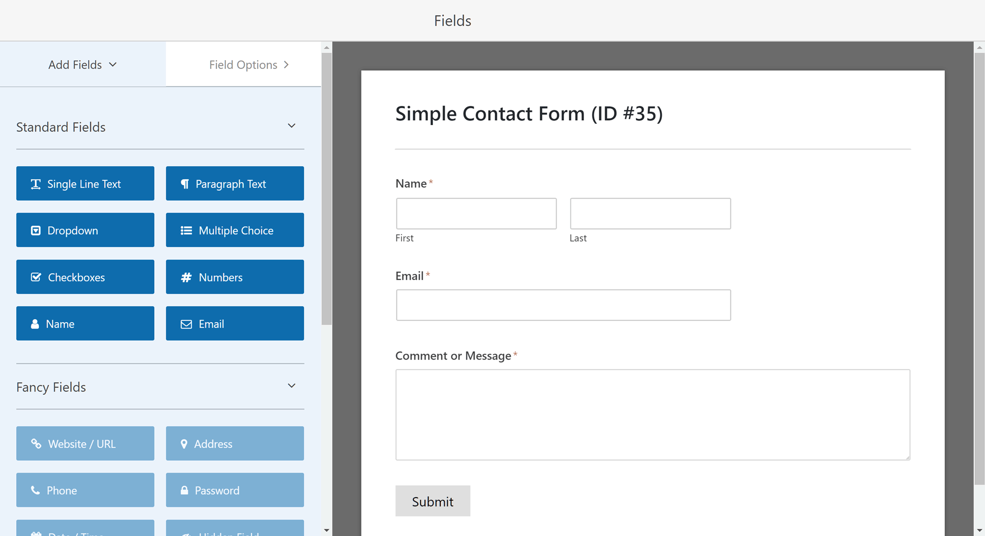 WPForms Lite Fields