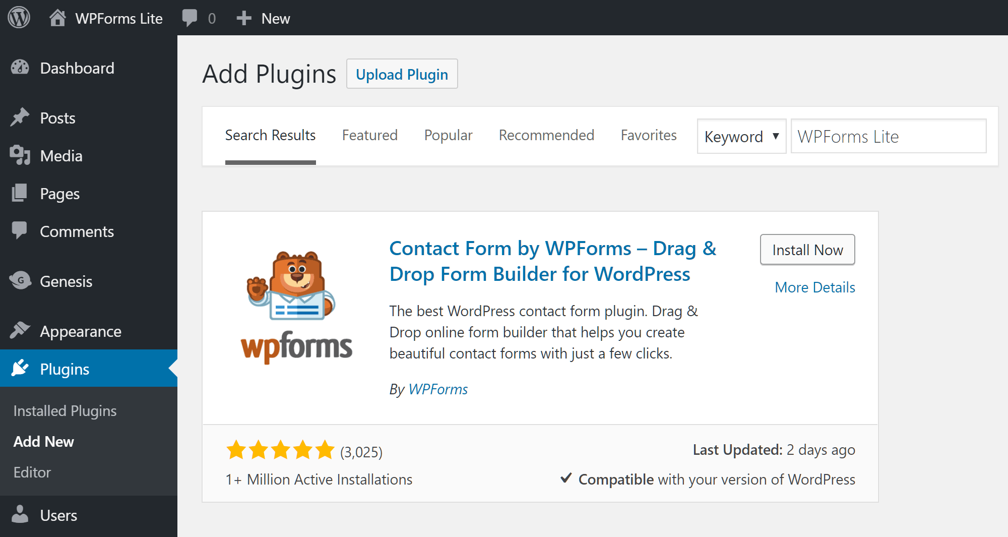 Search for WPForms Lite