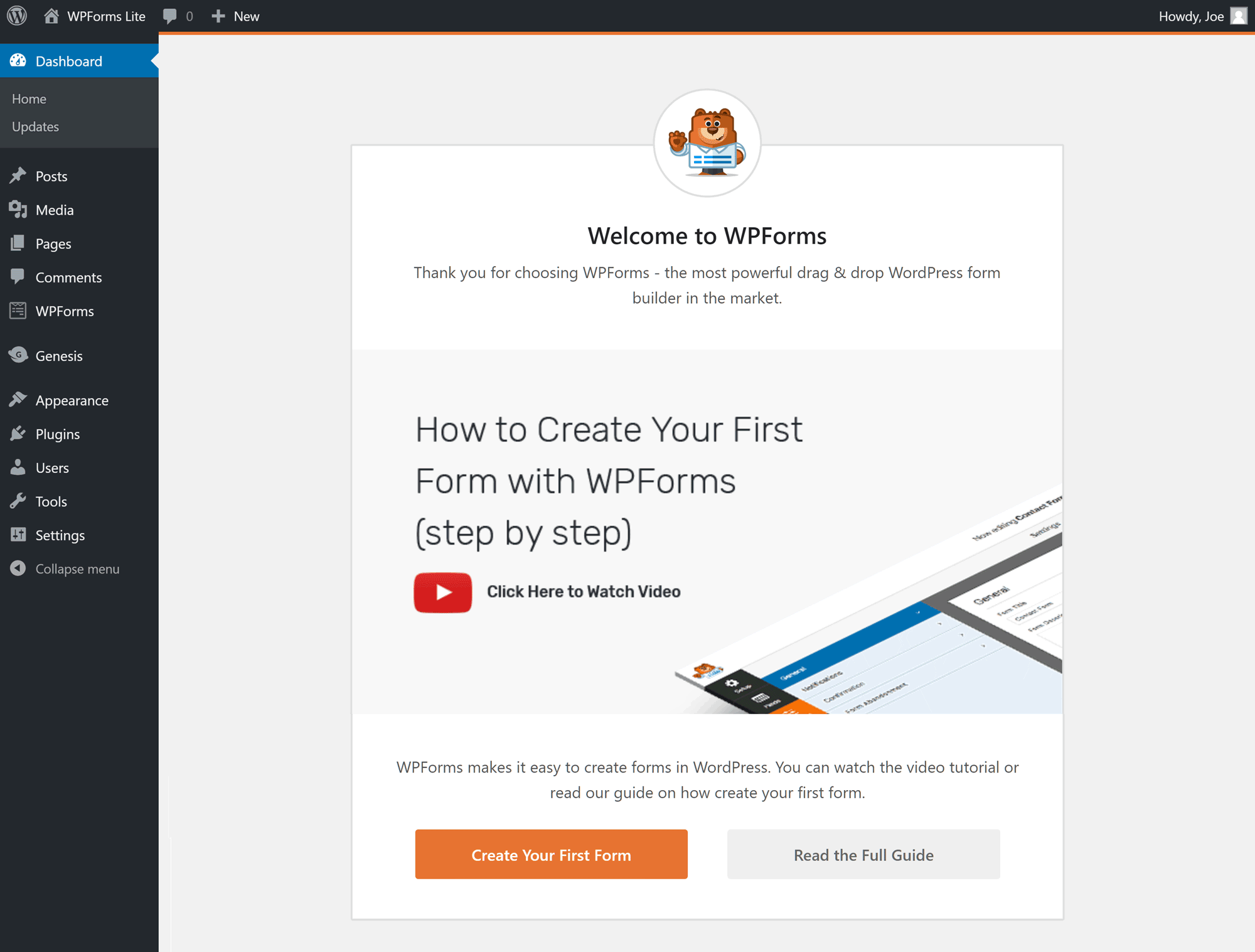 The Plugin Welcome Screen