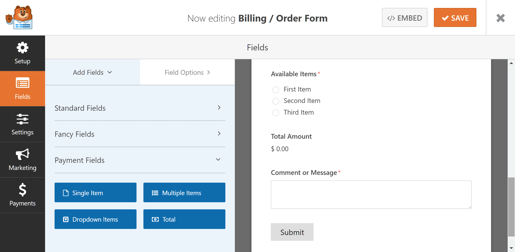 Payment Fields