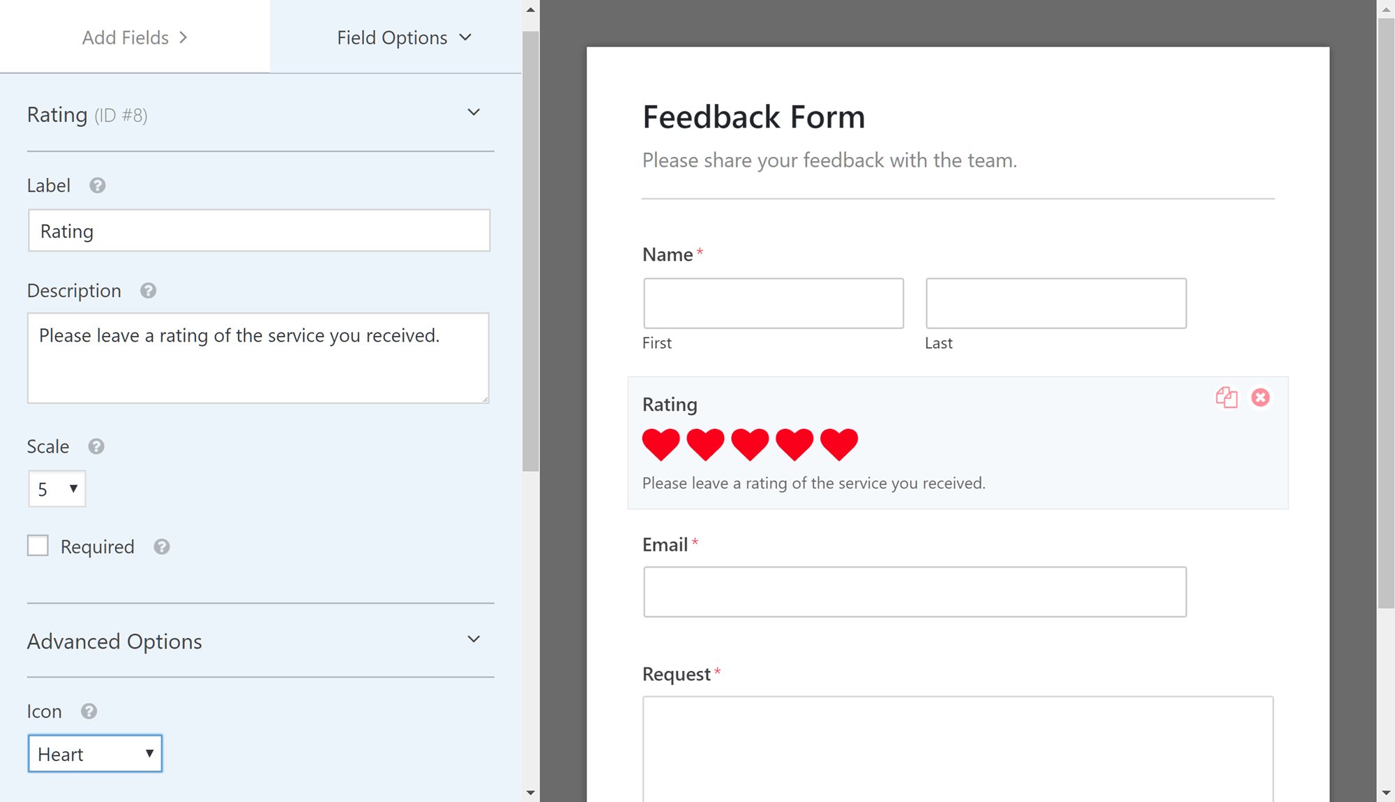 WPForms Rating Field Example