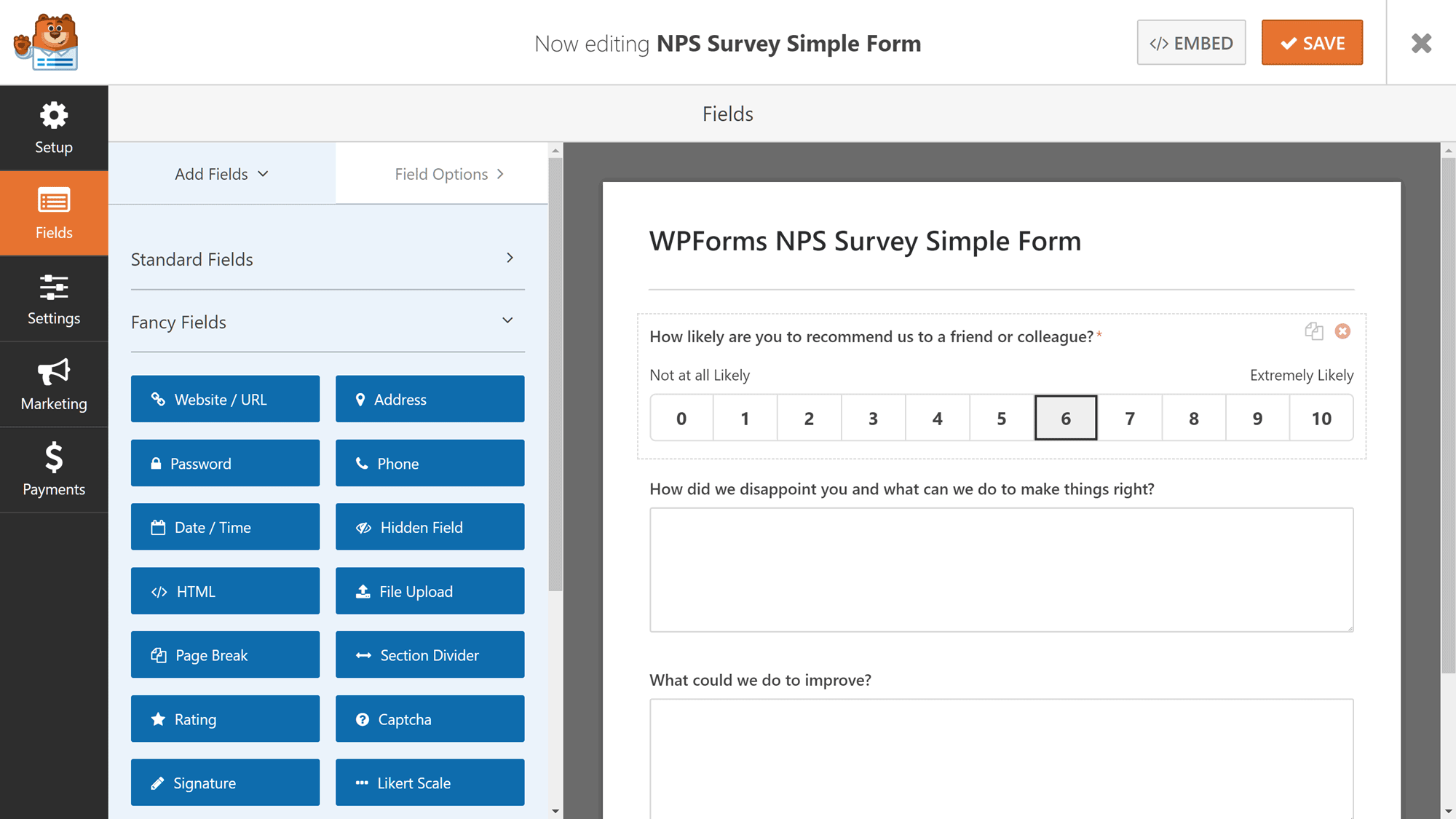 WPForms Survey Template