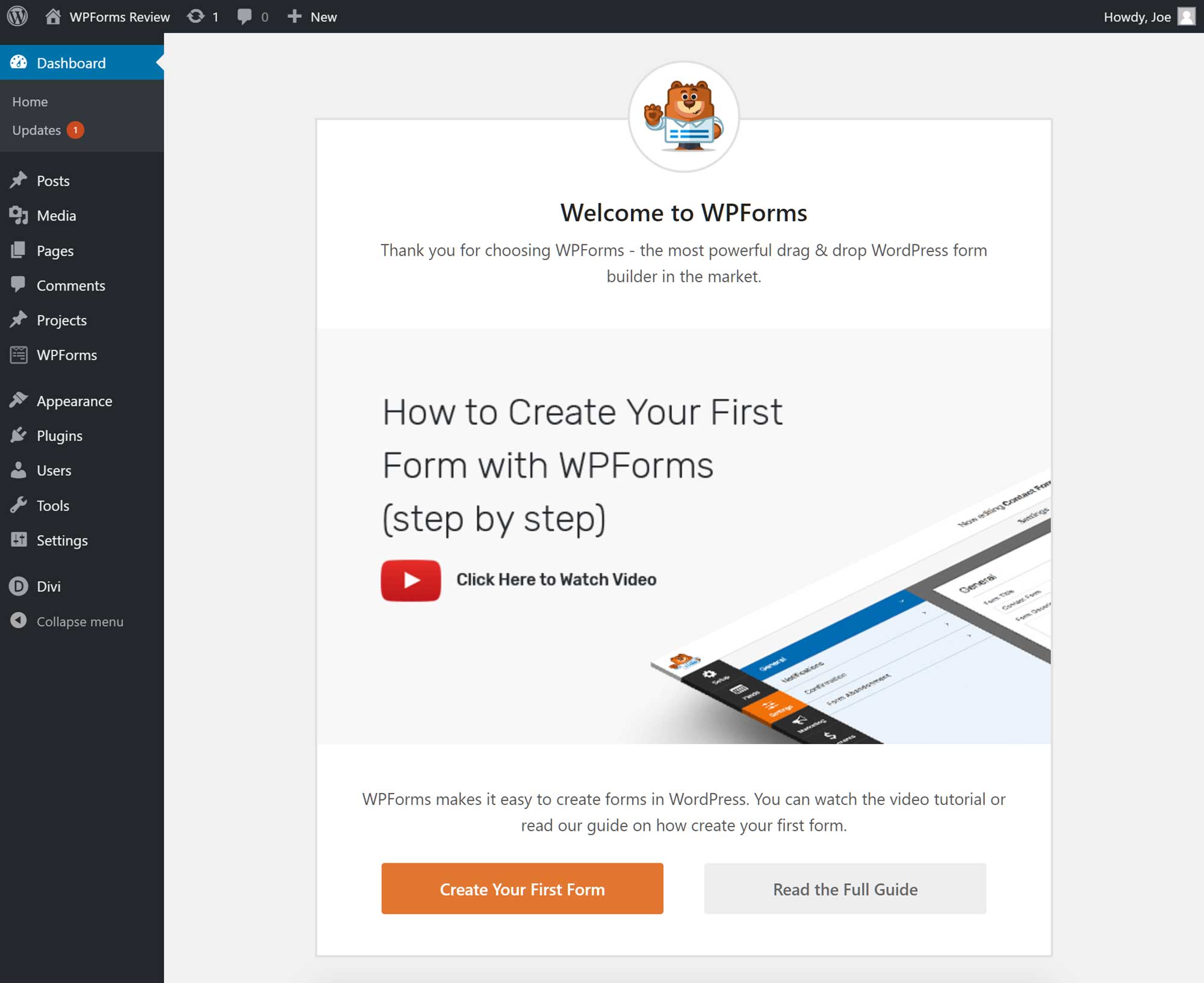WPForms Welcome Screen