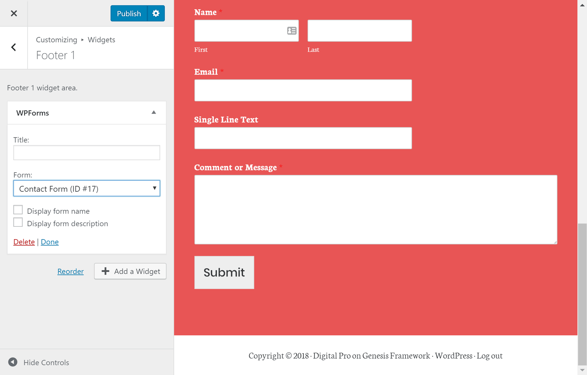 Using the WPForms Widget