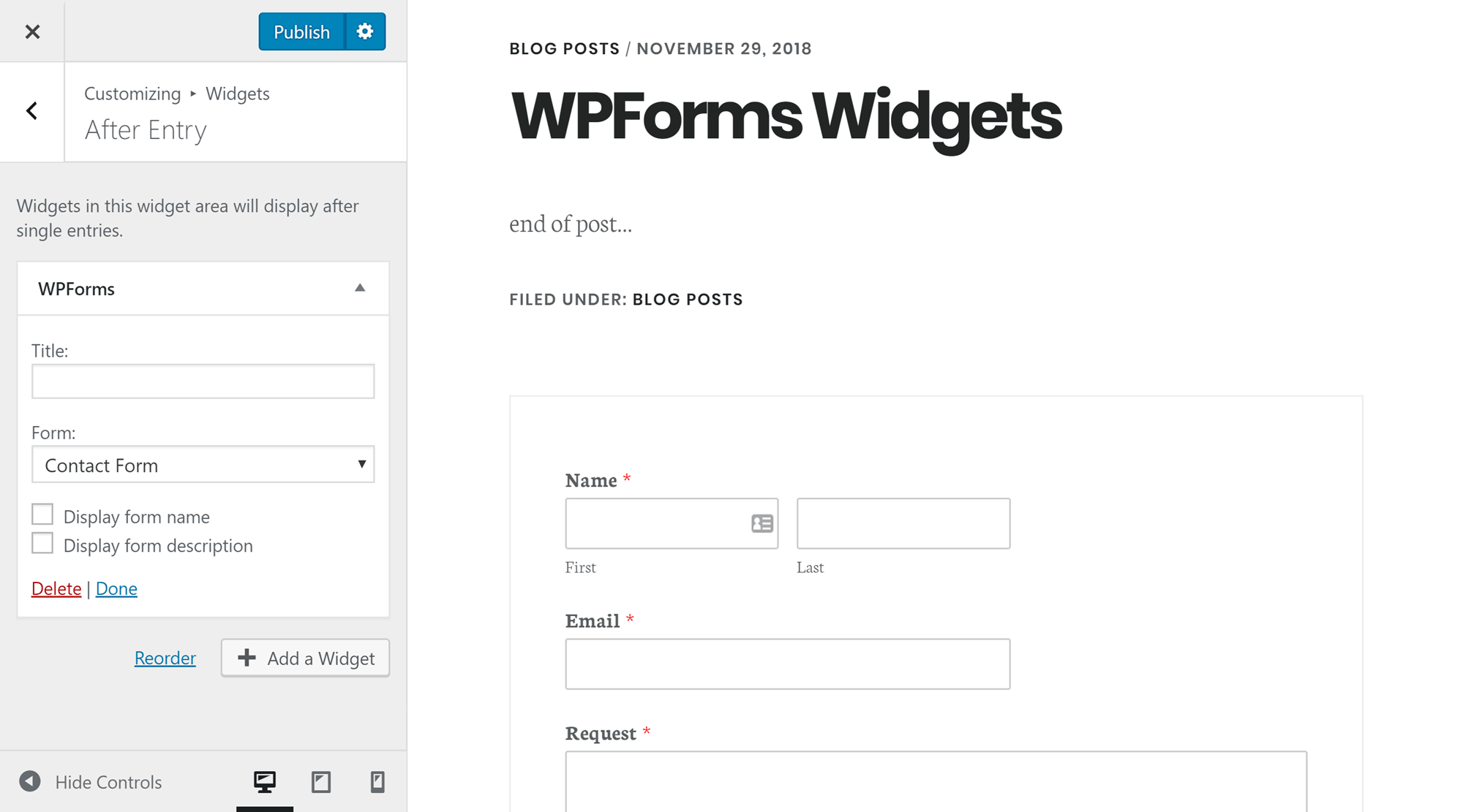 WPForms Sidebar Widget