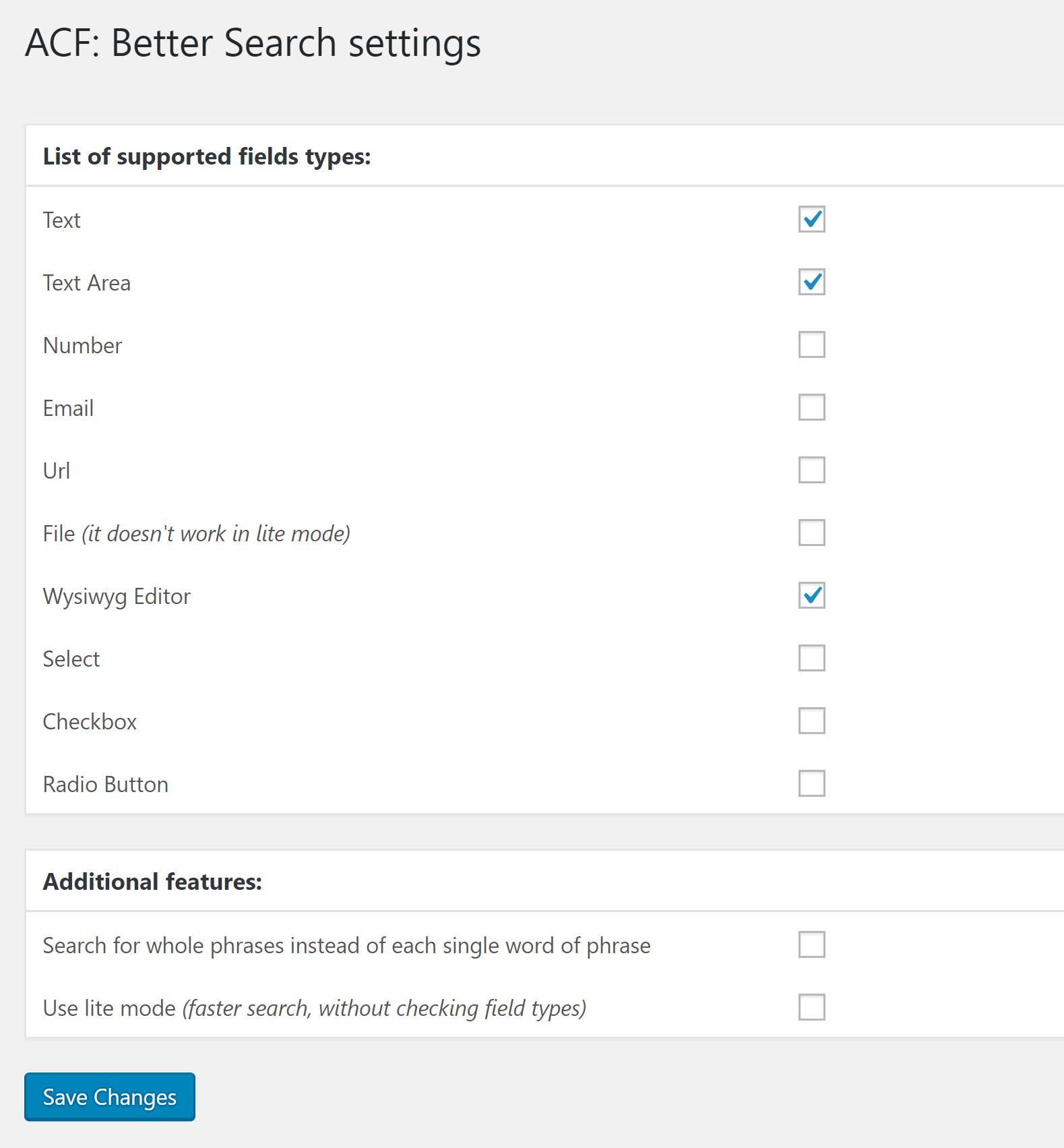 ACF: Better Search Settings