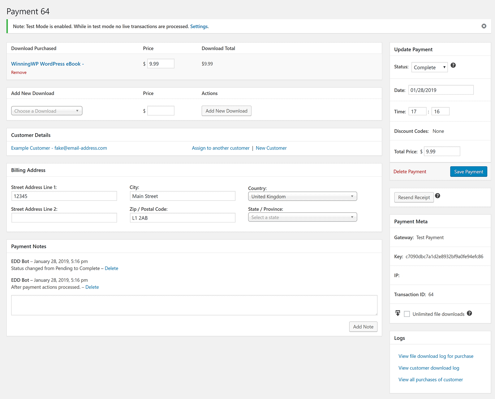Payment Details Example