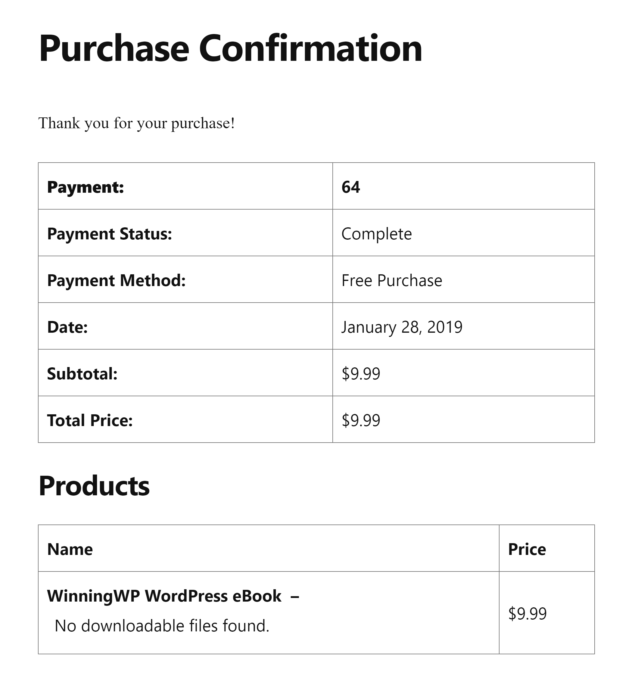 Purchase Confirmation
