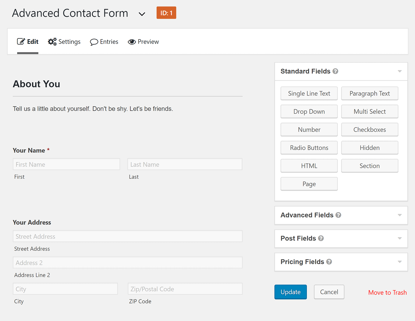 Gravity Forms Form Settings