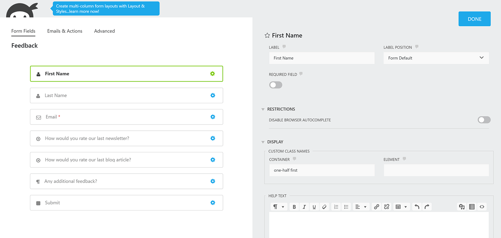 Ninja Forms Form Settings