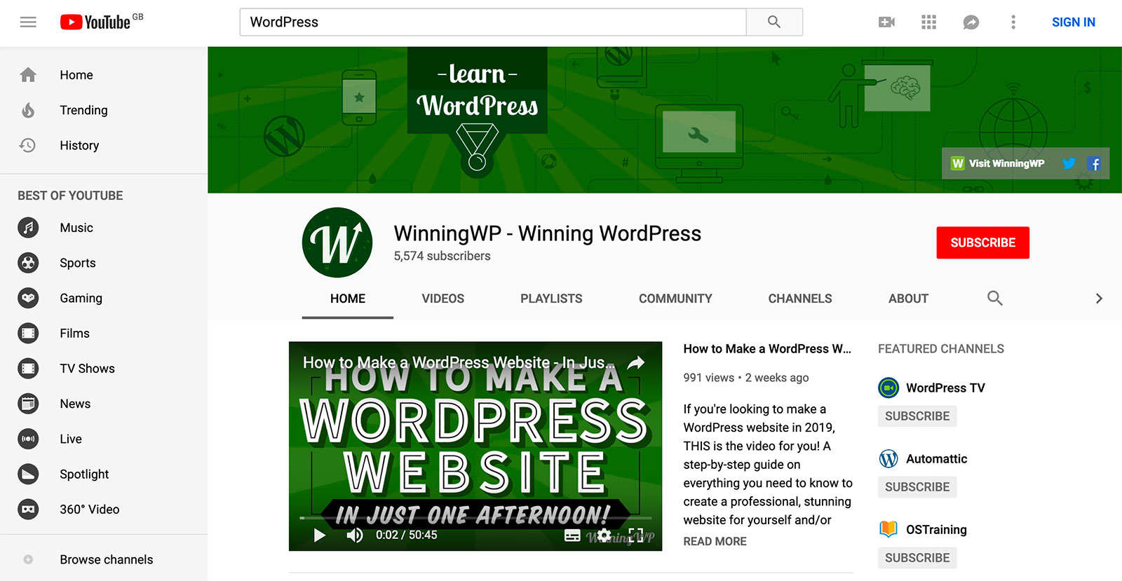 WordPress-YouTube