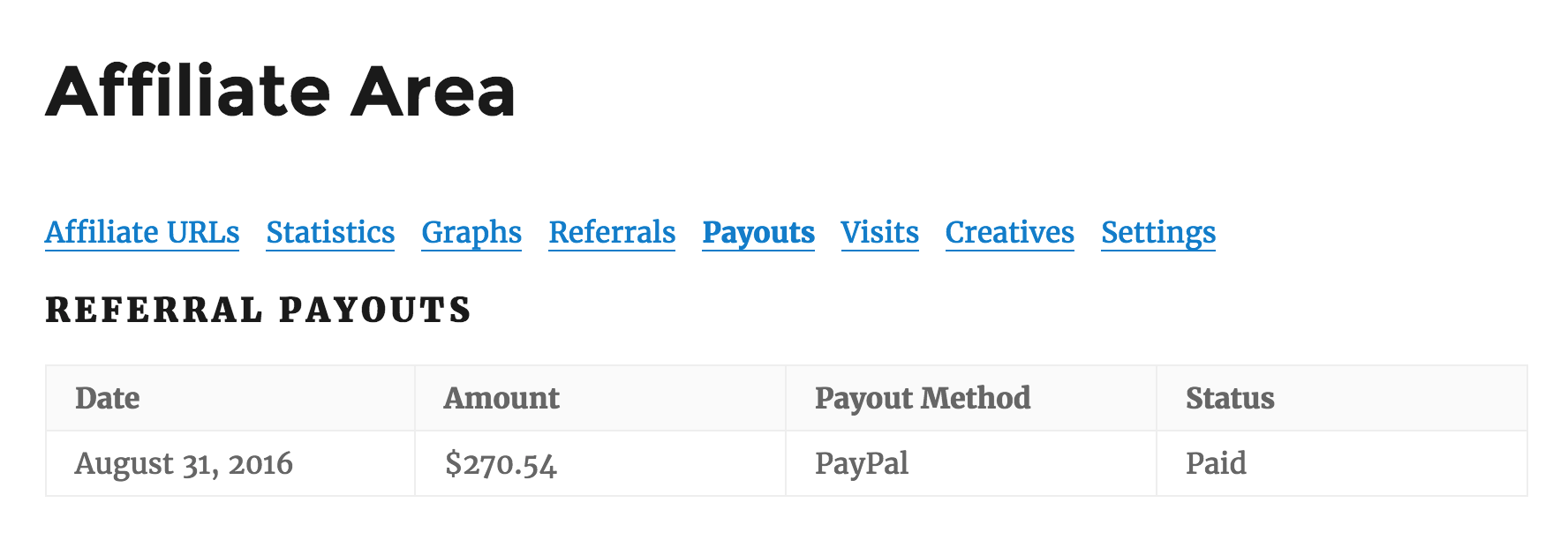 AffiliateWP Referral Payouts