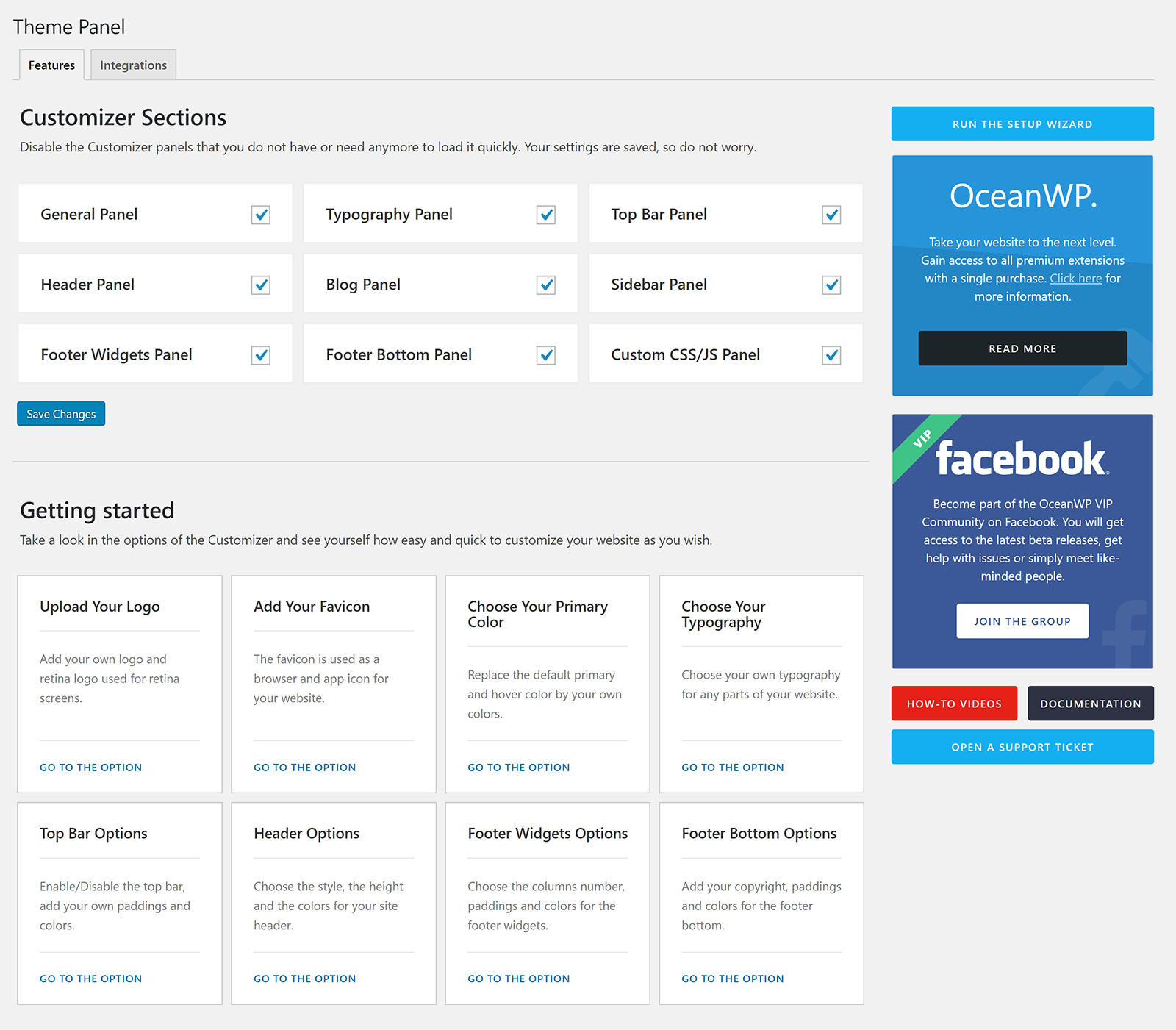 OceanWP Theme Panel Features