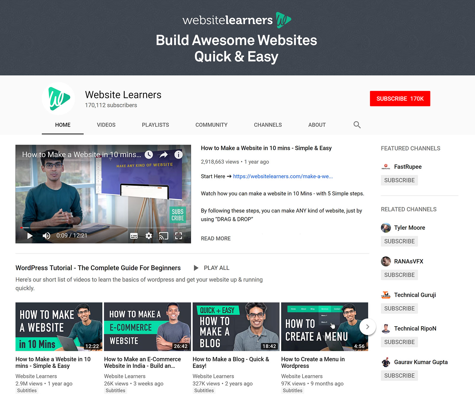 Website Learners - YouTube Channel