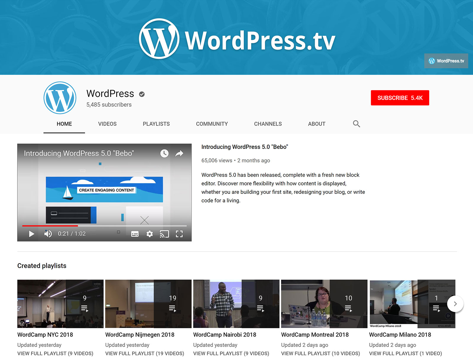 WordPress TV - YouTube Channel