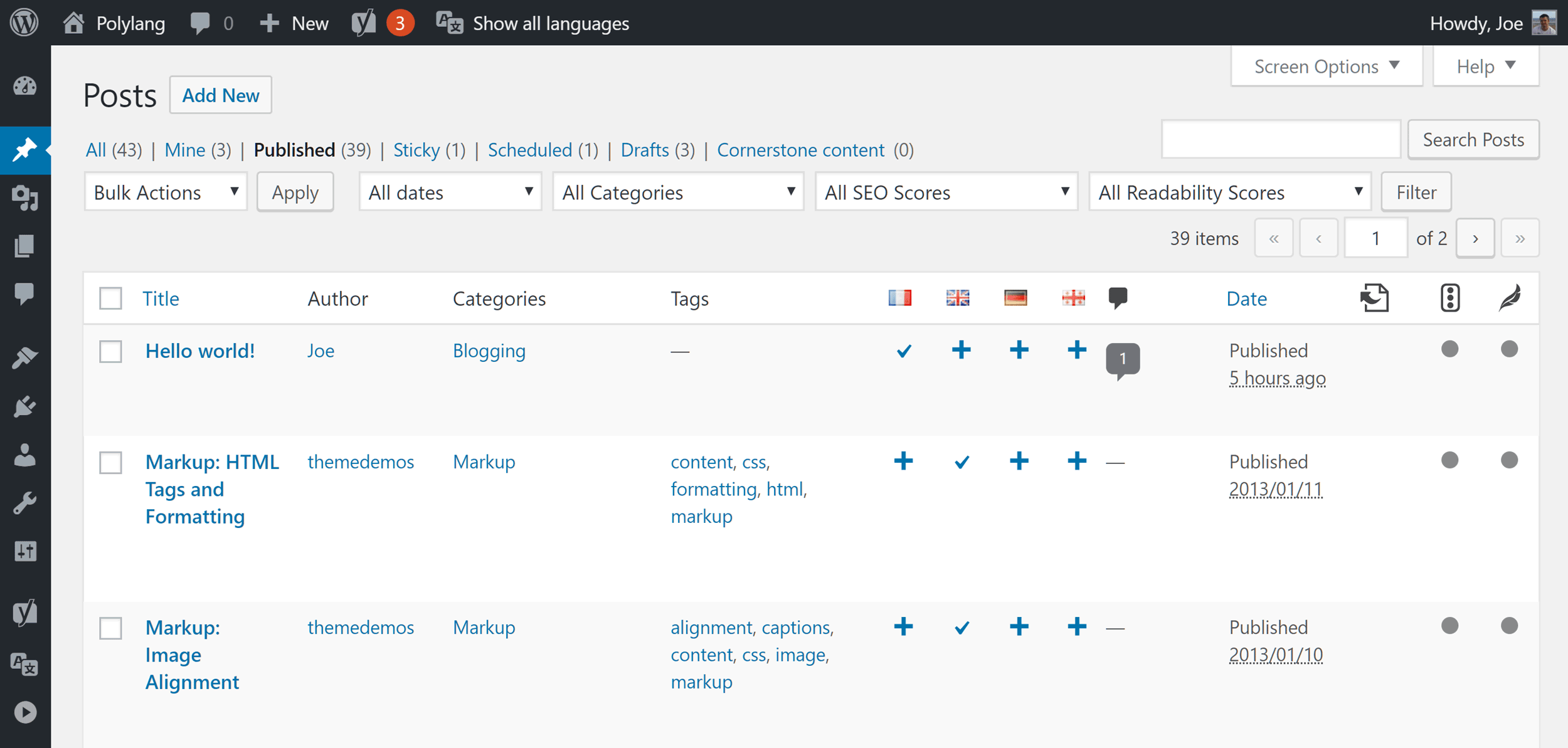 Polylang Translation Status Filter