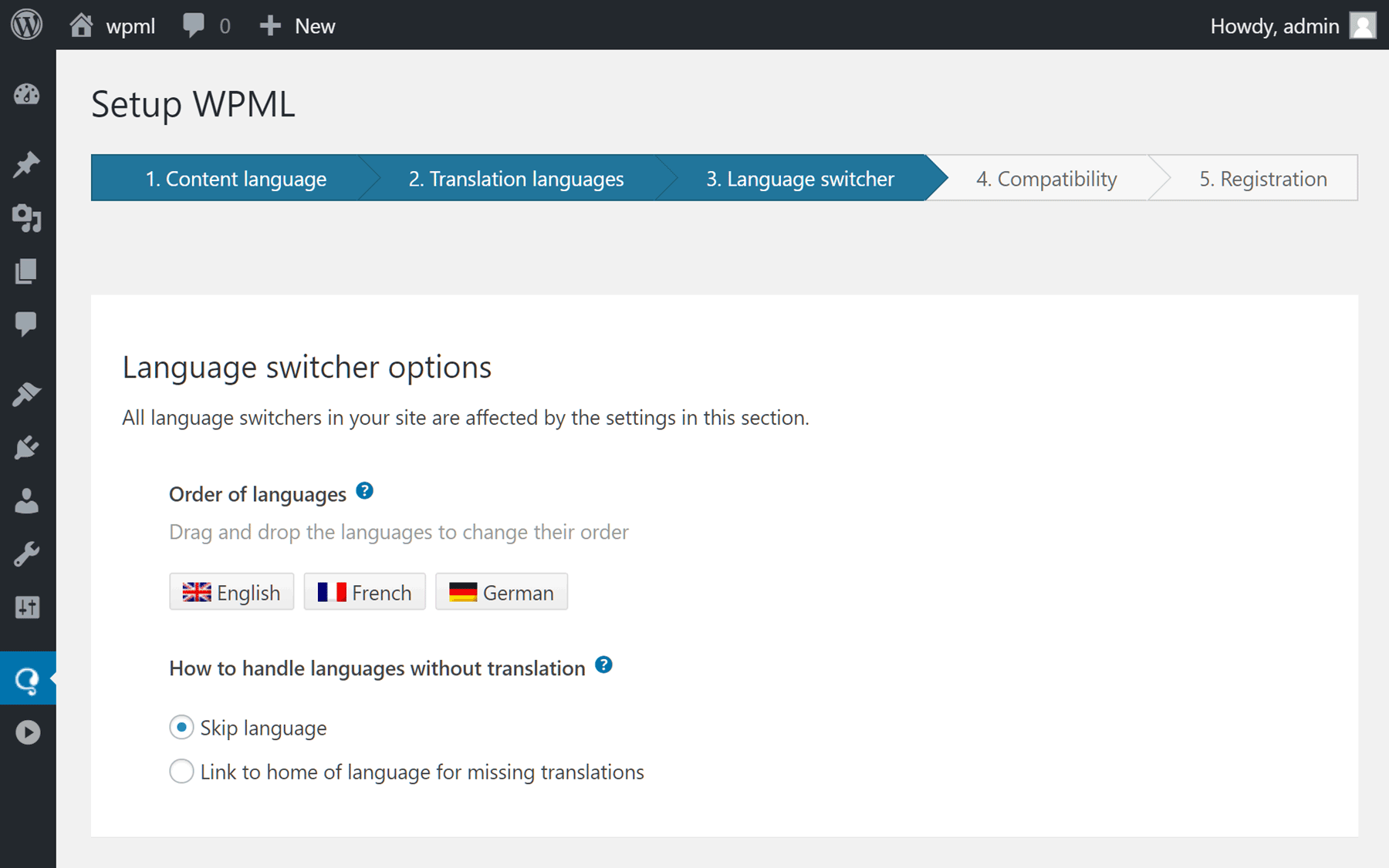 Website Language Options