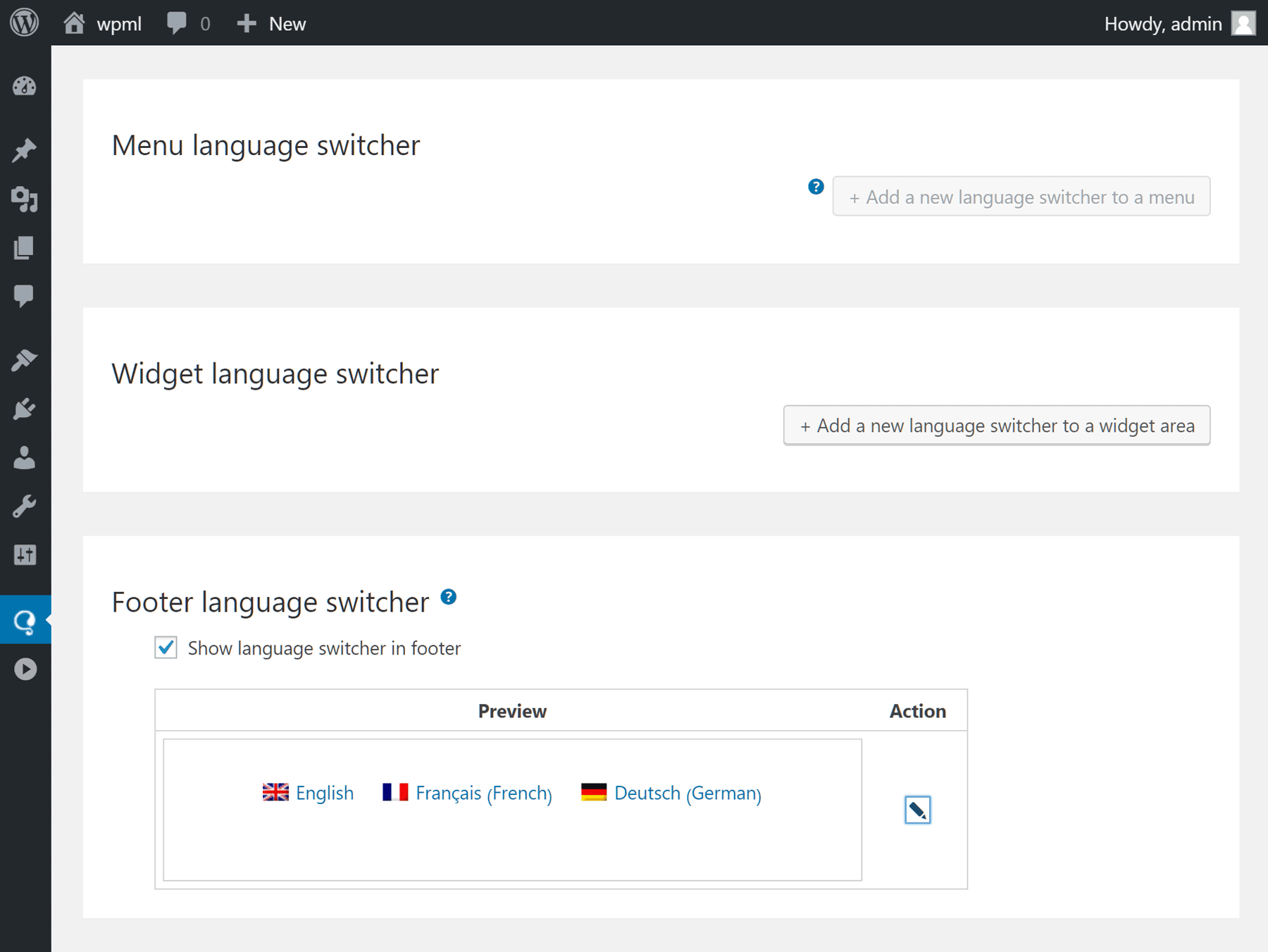 wpml add language switcher to header