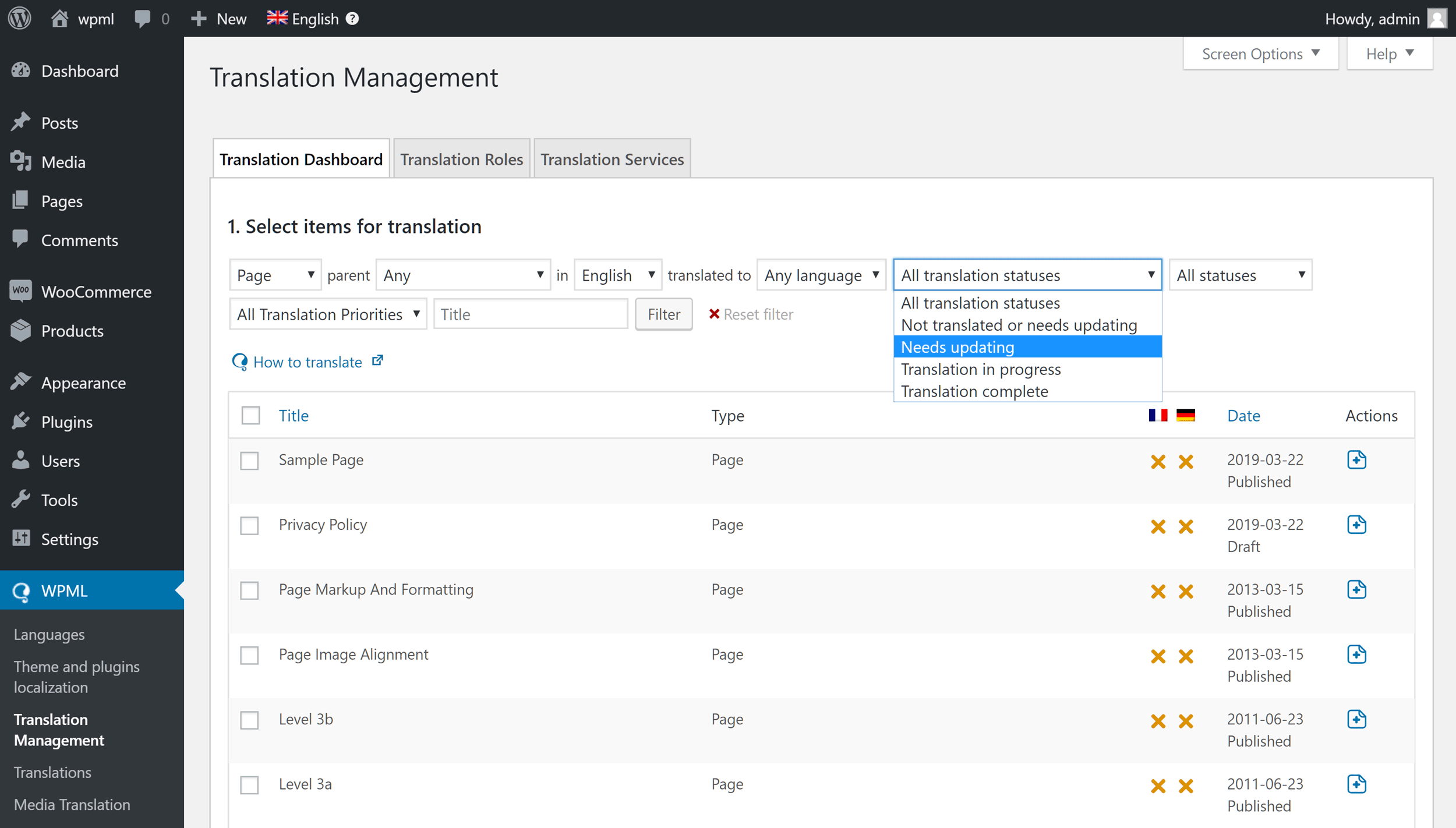 WPML Translation Management