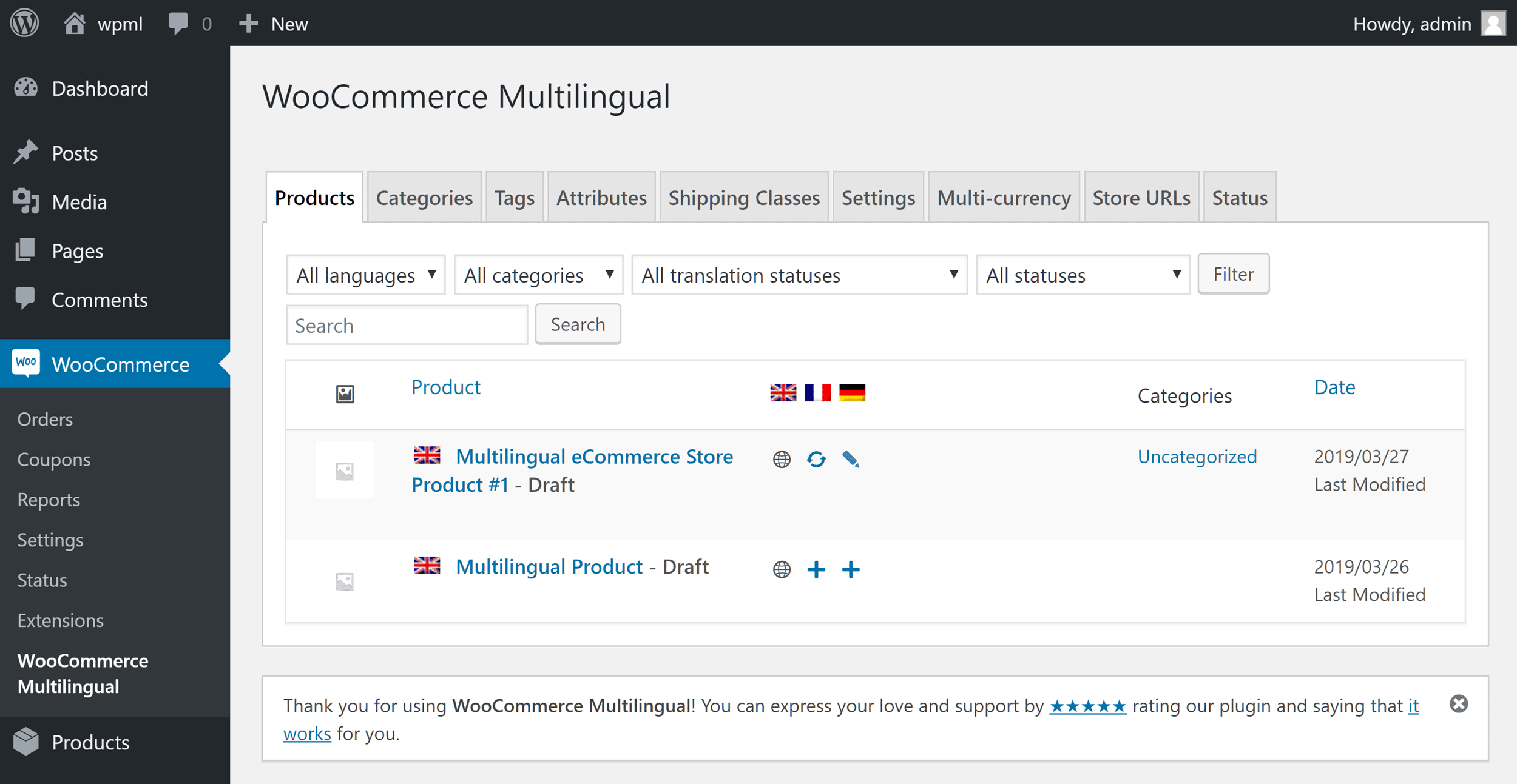 WPML WooCommerce Multilingual Product Support