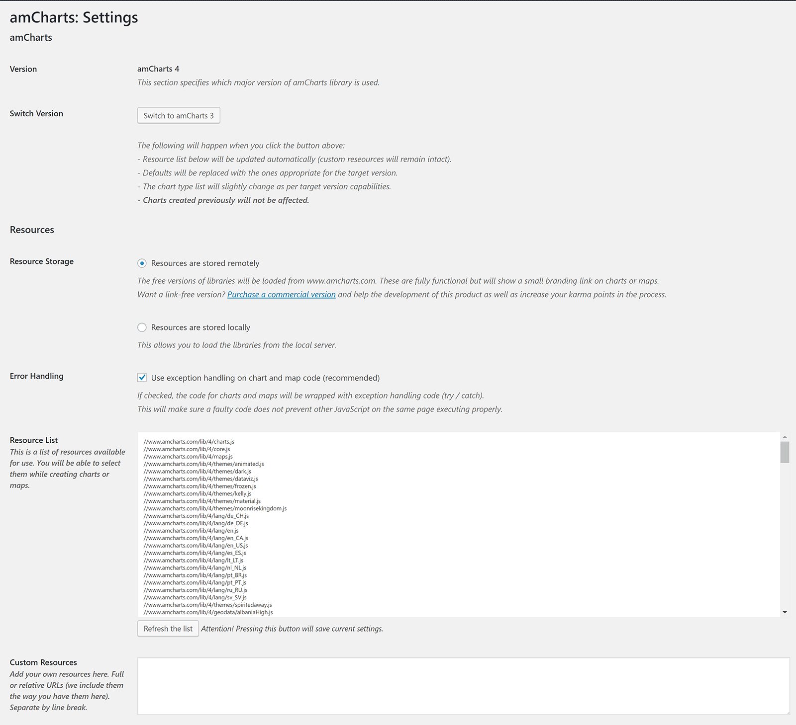 amCharts Settings