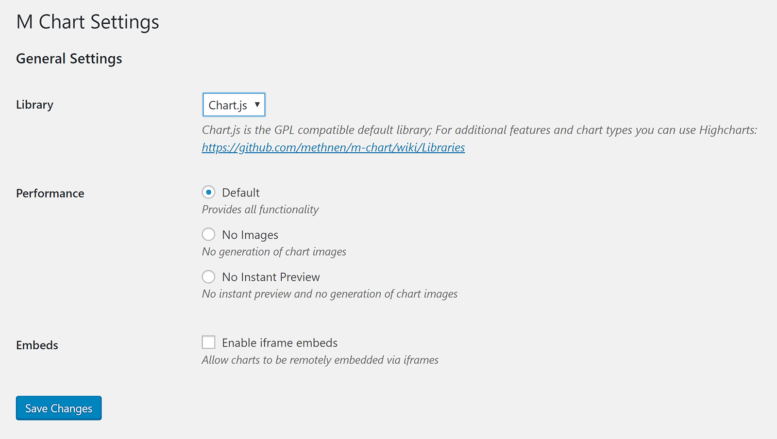 M Chart Settings