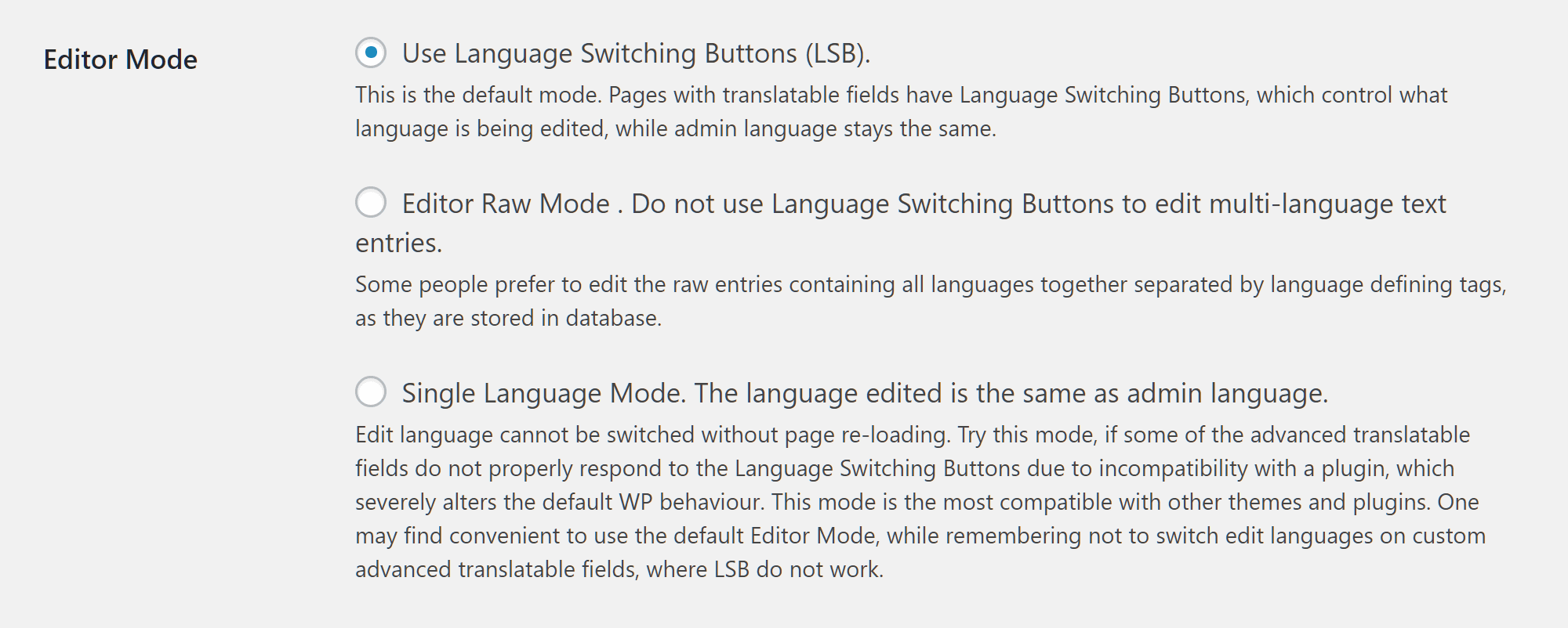 Editor Mode Interface Settings