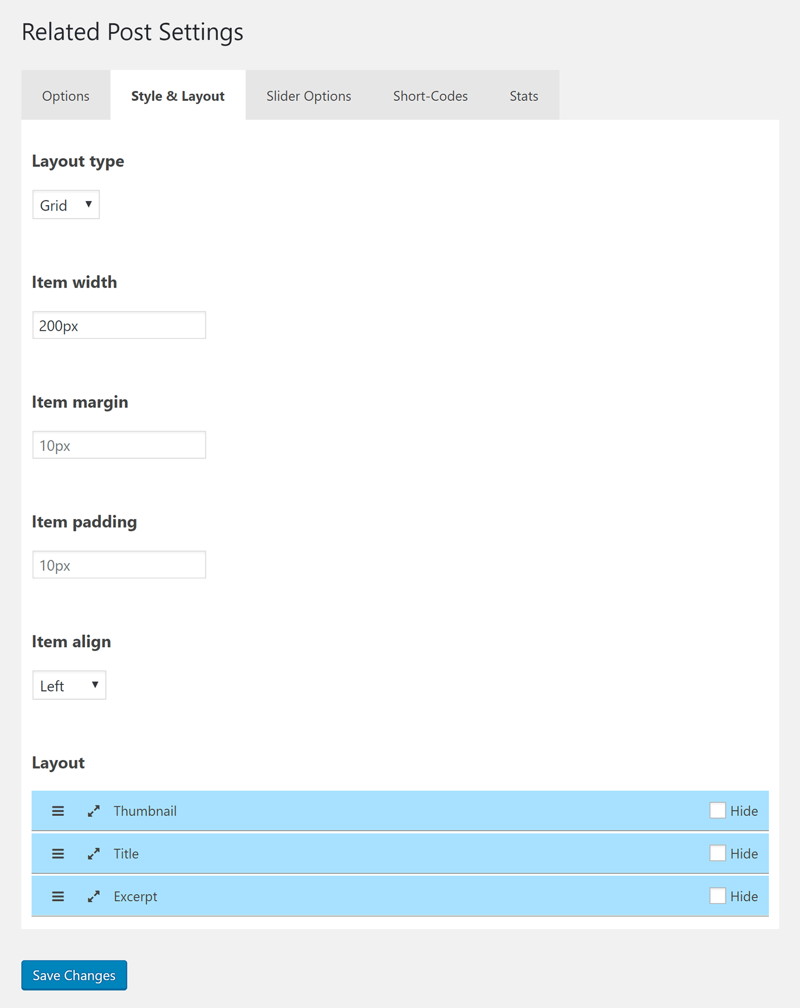 Related Post Style Settings