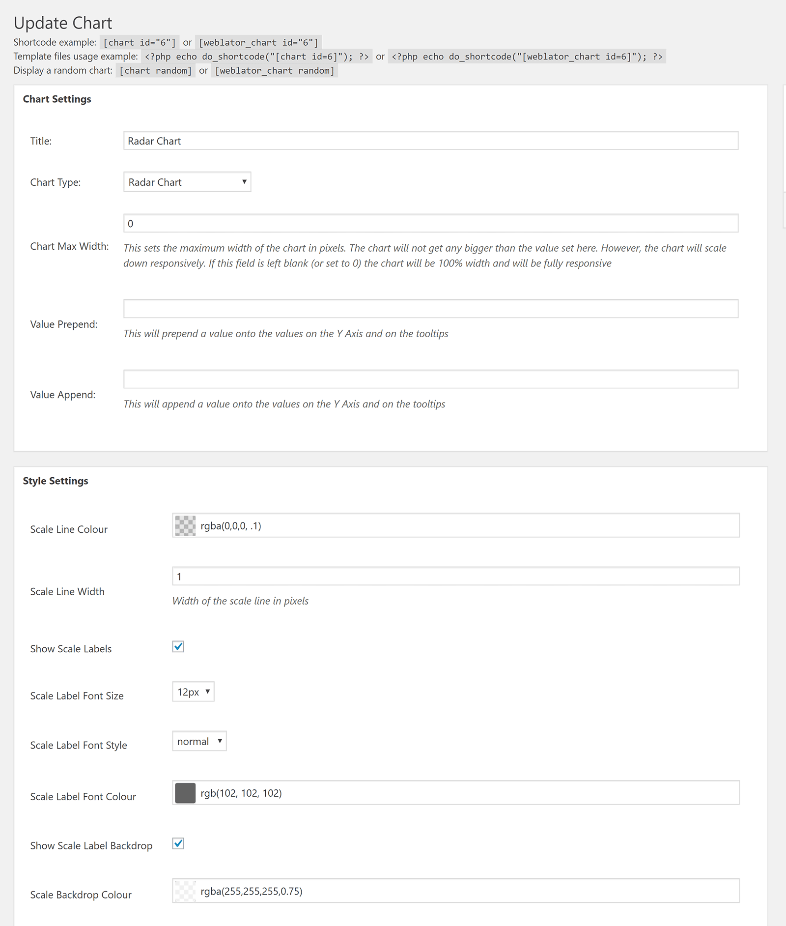 Chart Settings & Style Settings