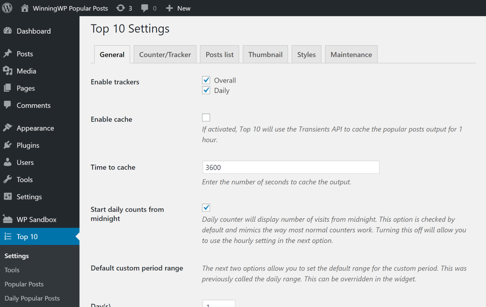 Top 10 plugin settings