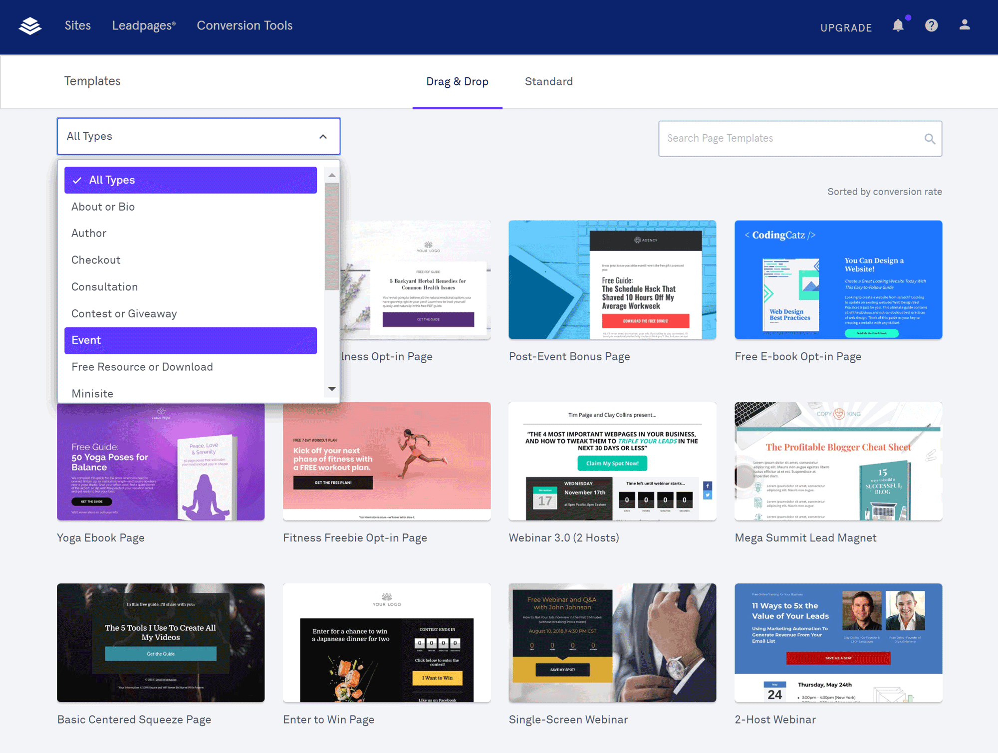 Leadpages Selection of Templates
