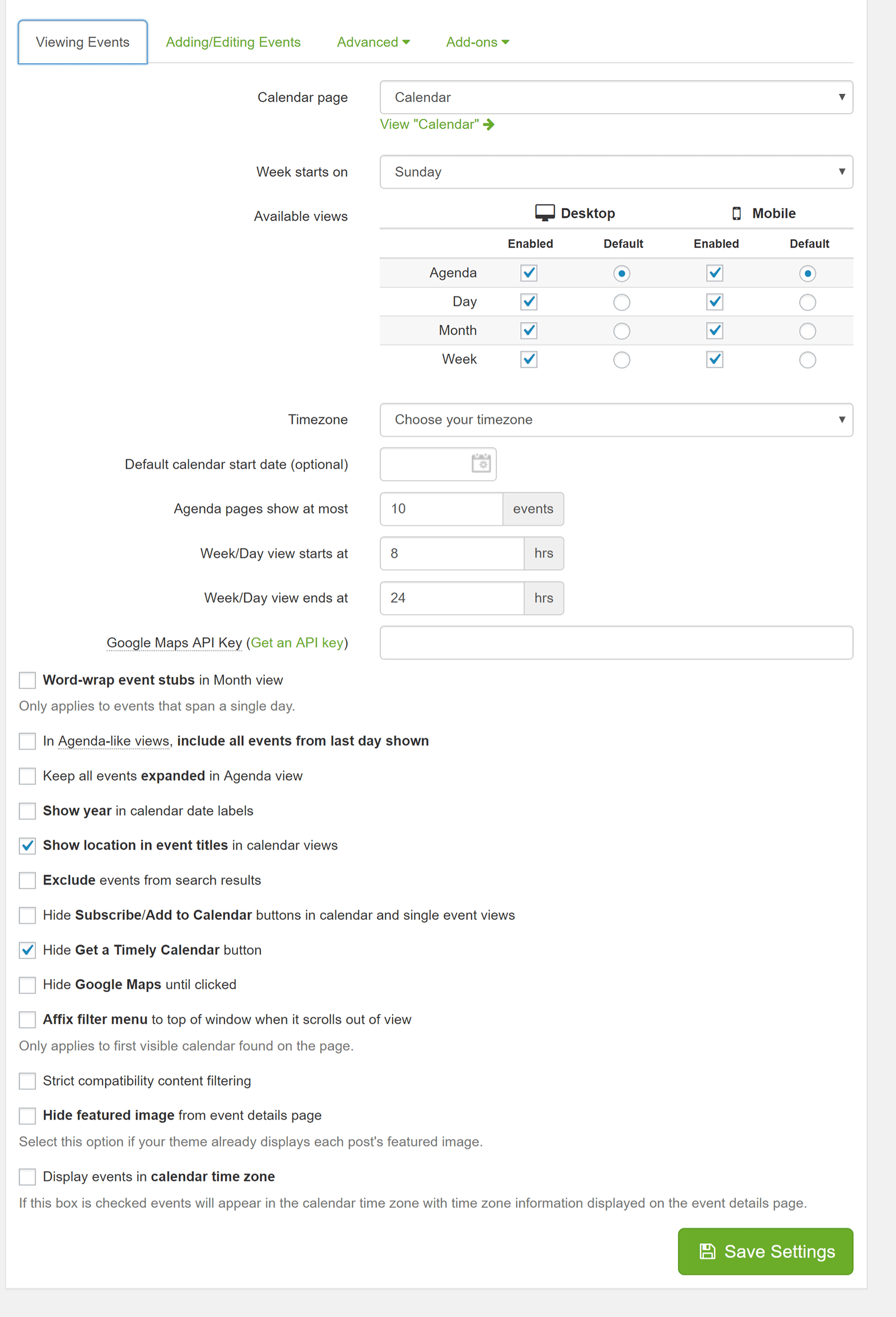 All-in-One Event Calendar Settings