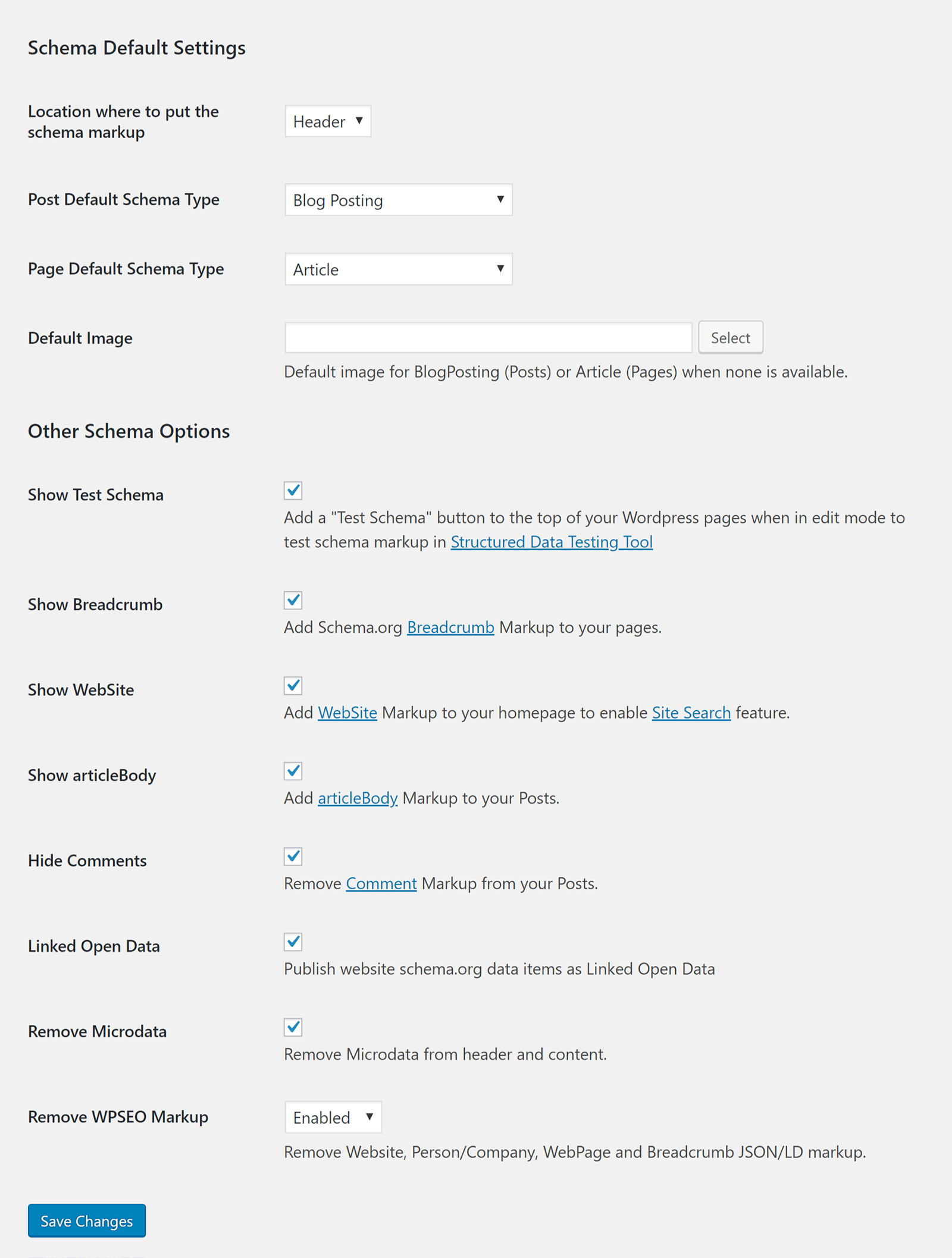 Schema App Structured Data Settings