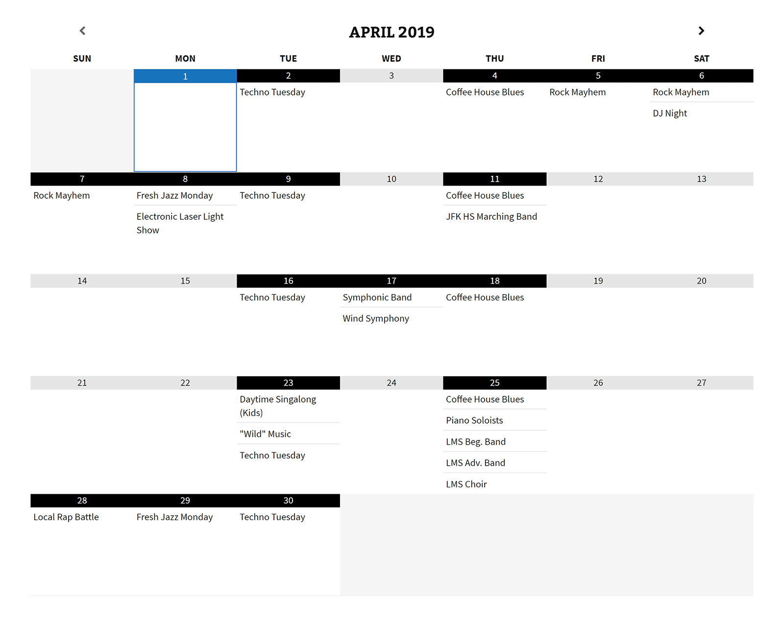 Simple Calendar Example