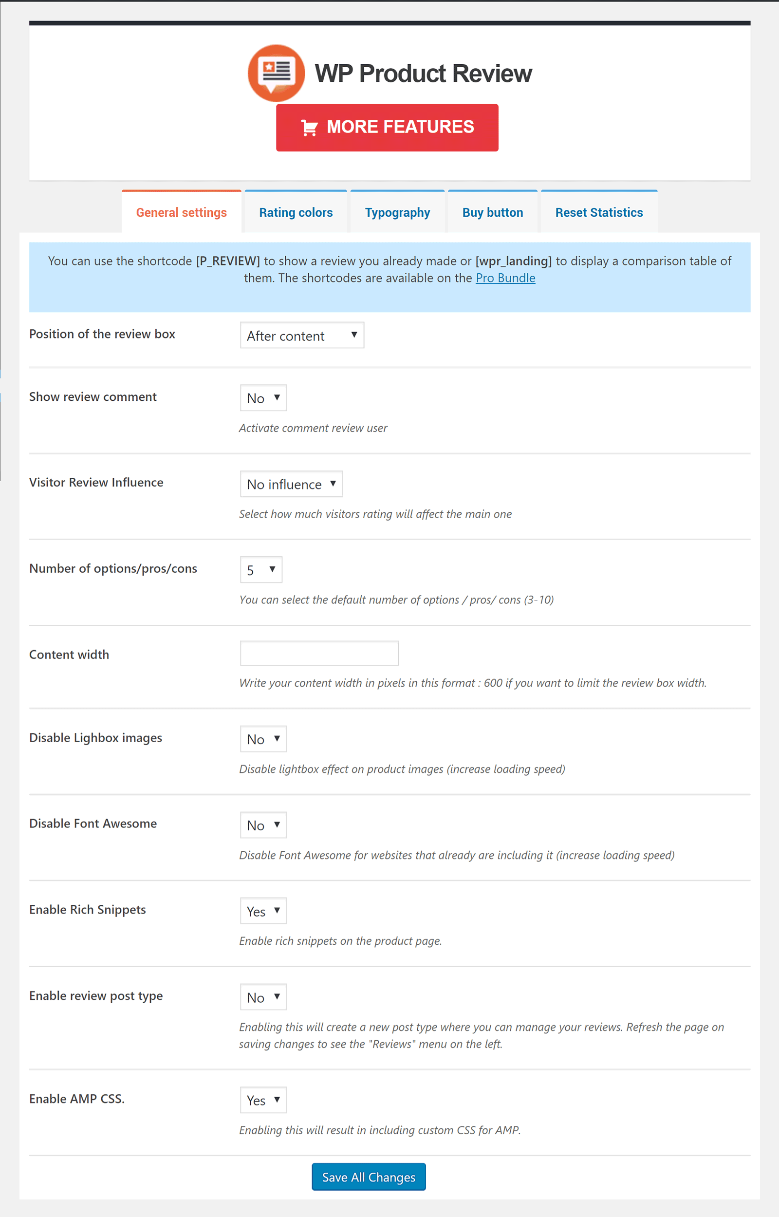 WP Product Review General Settings