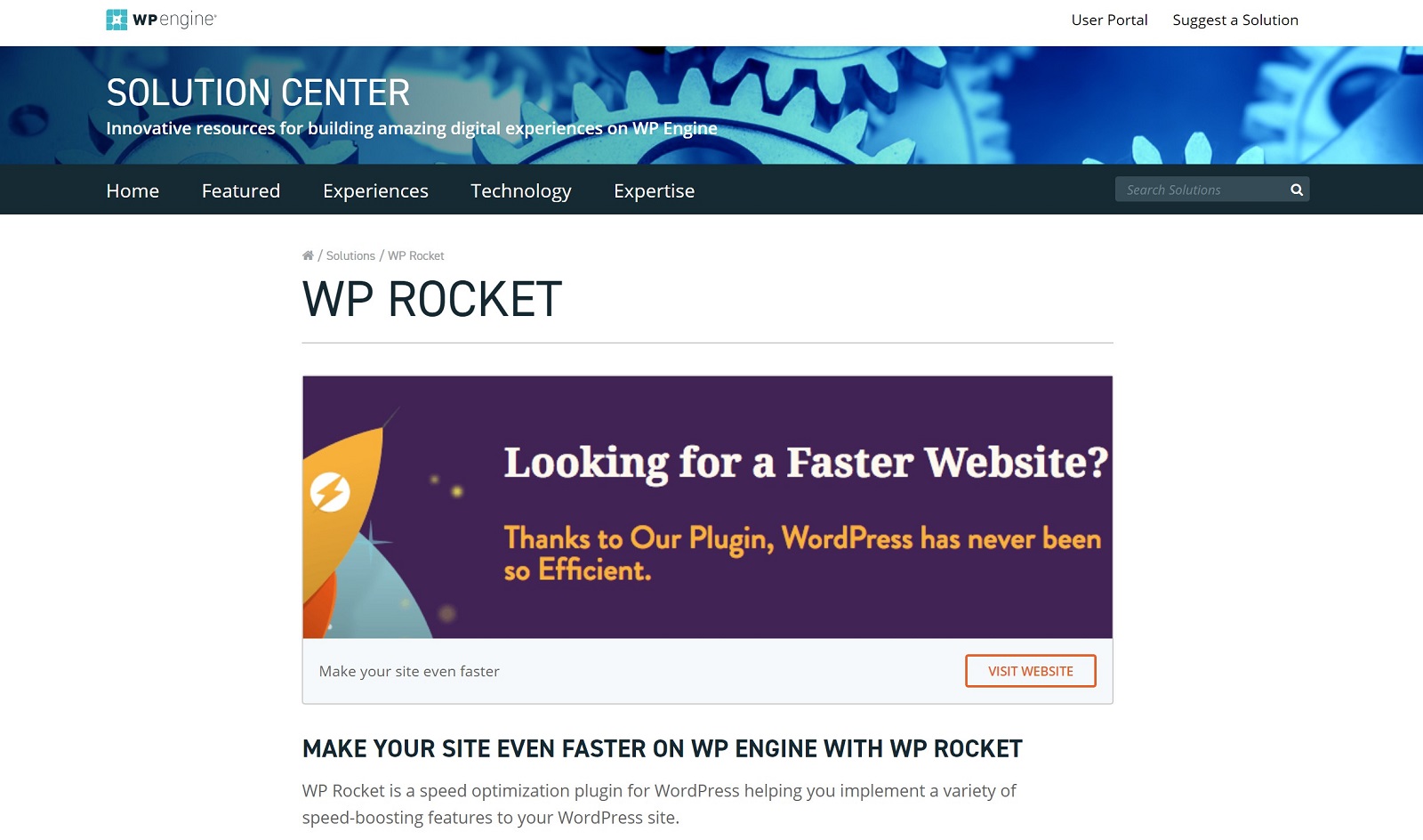 WP Rocket at the WP Engine Solution Center