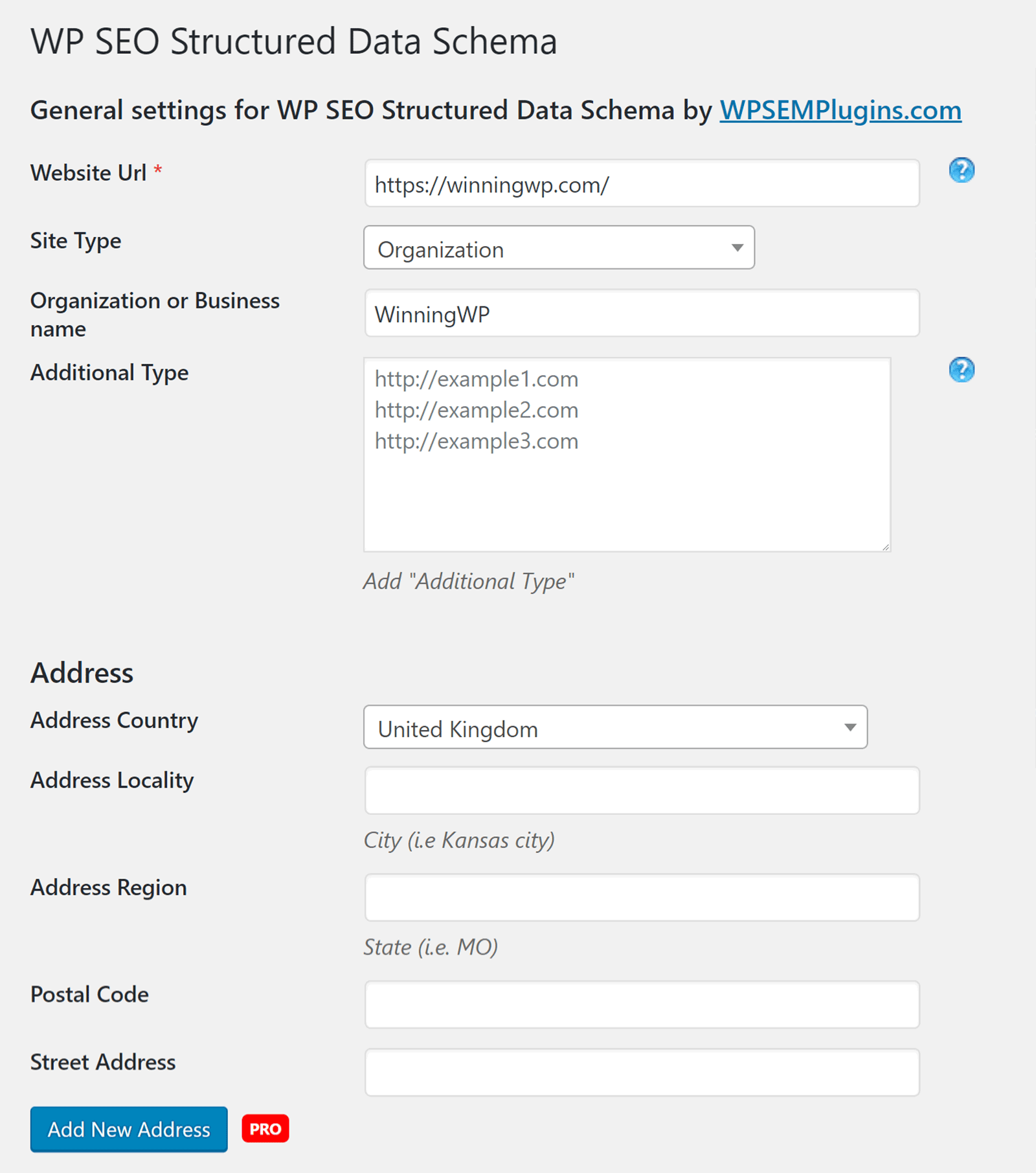 WP SEO Structured Data Schema Settings