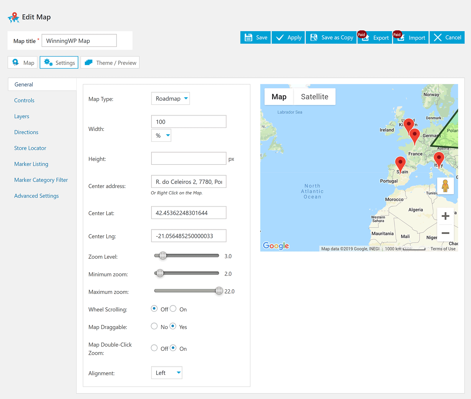 10Web Google Maps Settings