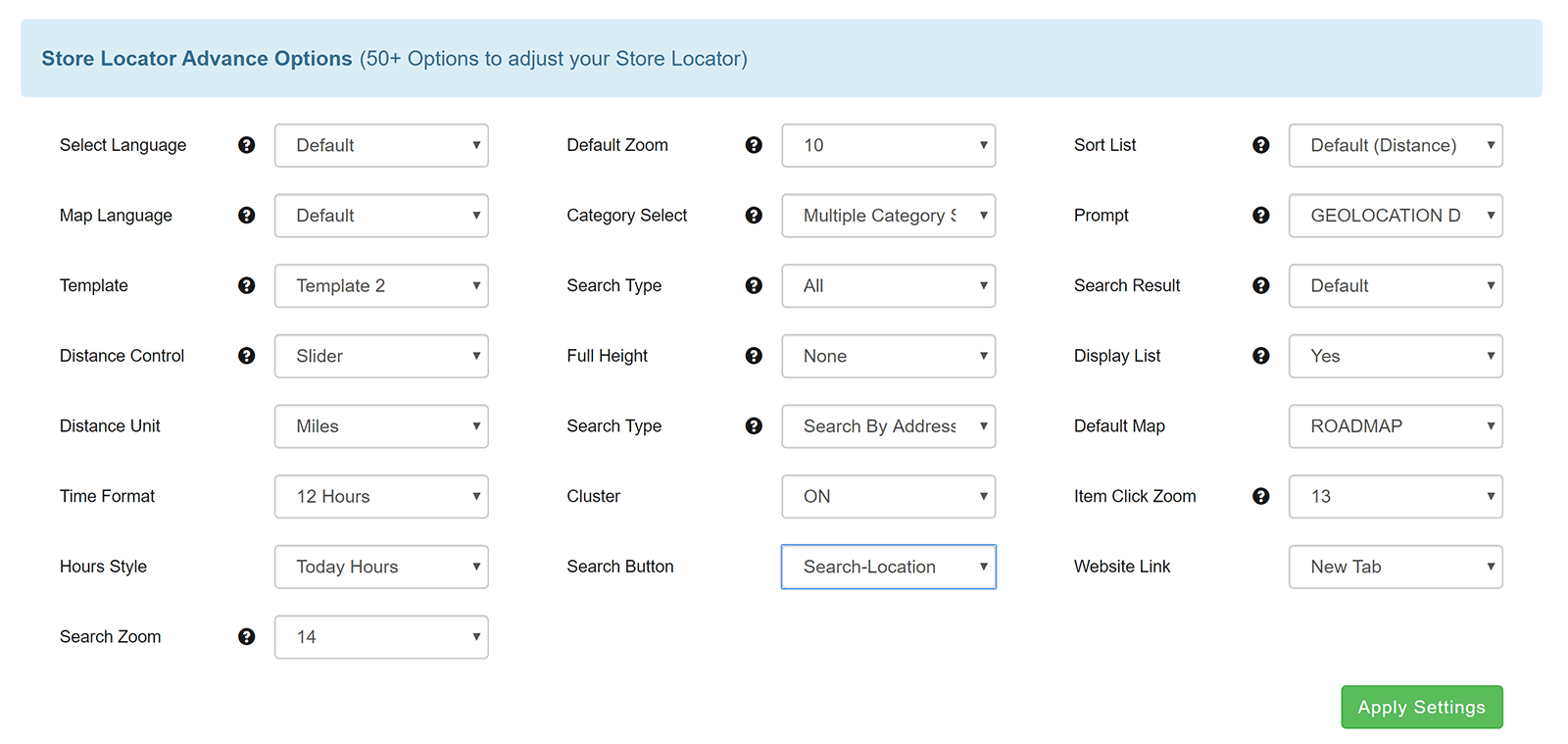 Agile Store Locator Advanced Options