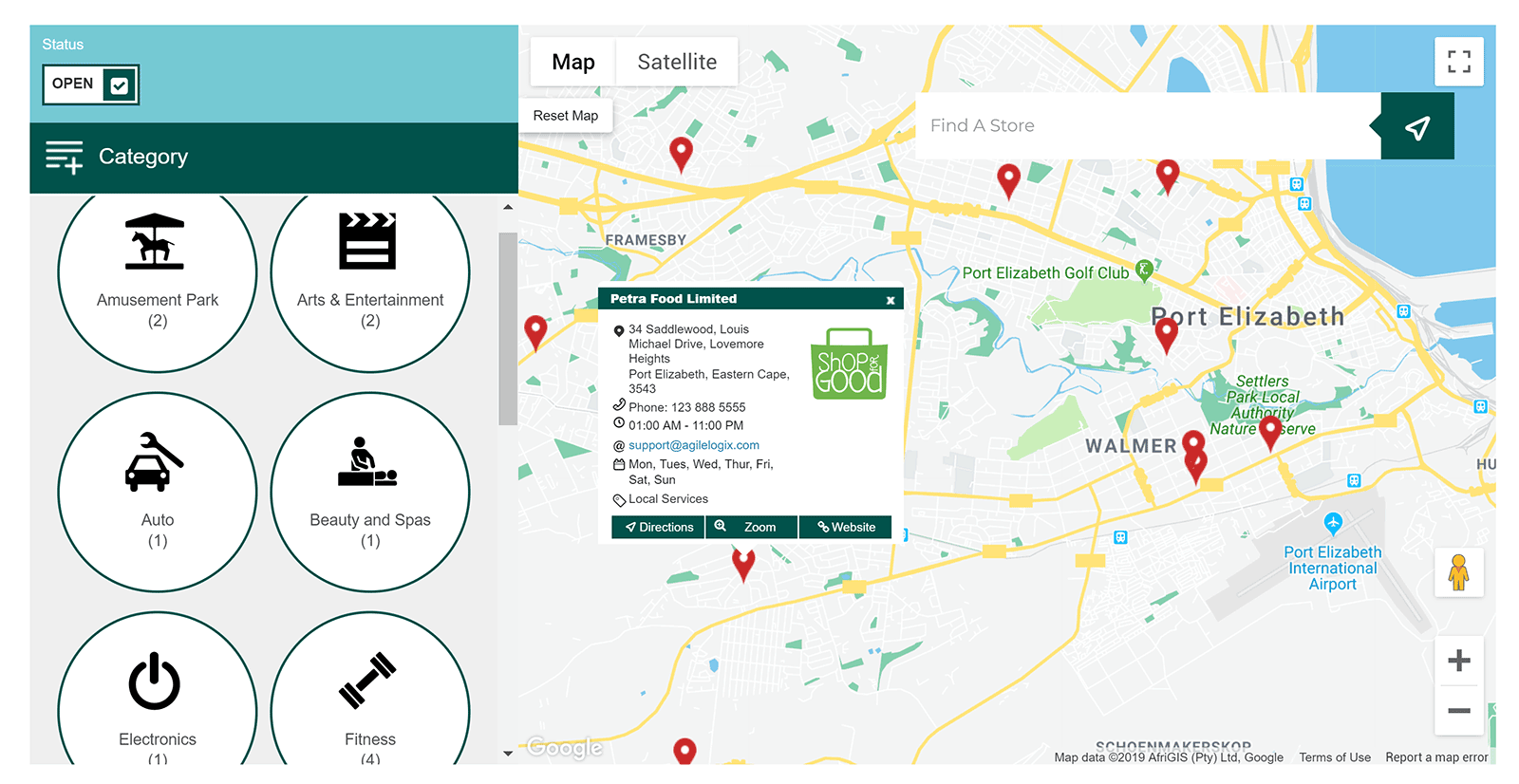 Mapa lokalizatora sklepów Agile