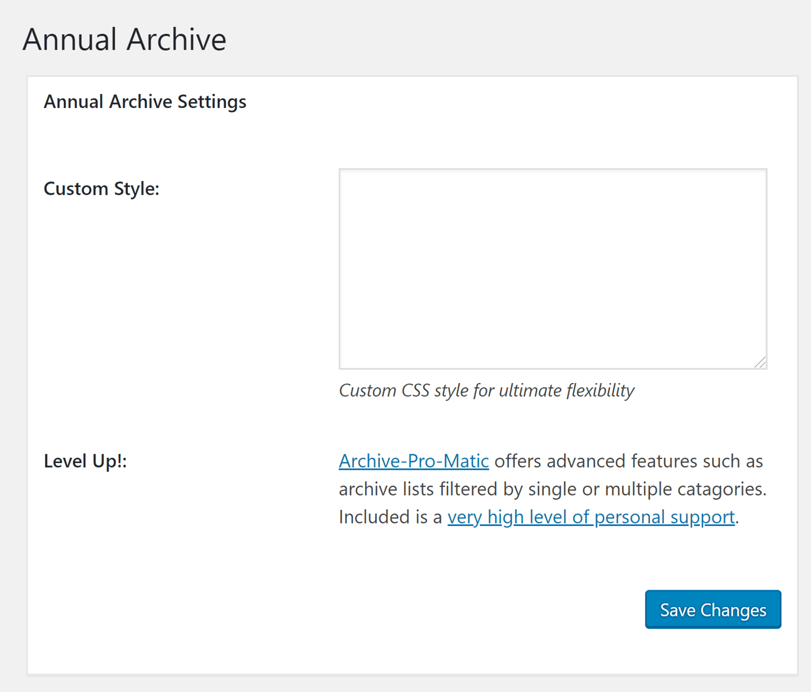 Annual Archive Settings