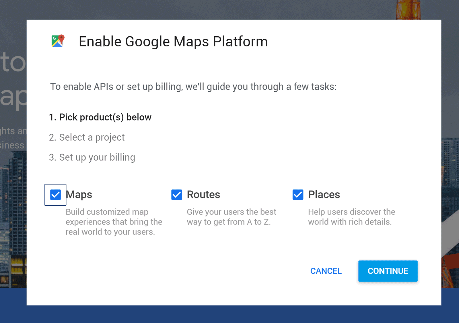 Schakel het Google Maps Platform in