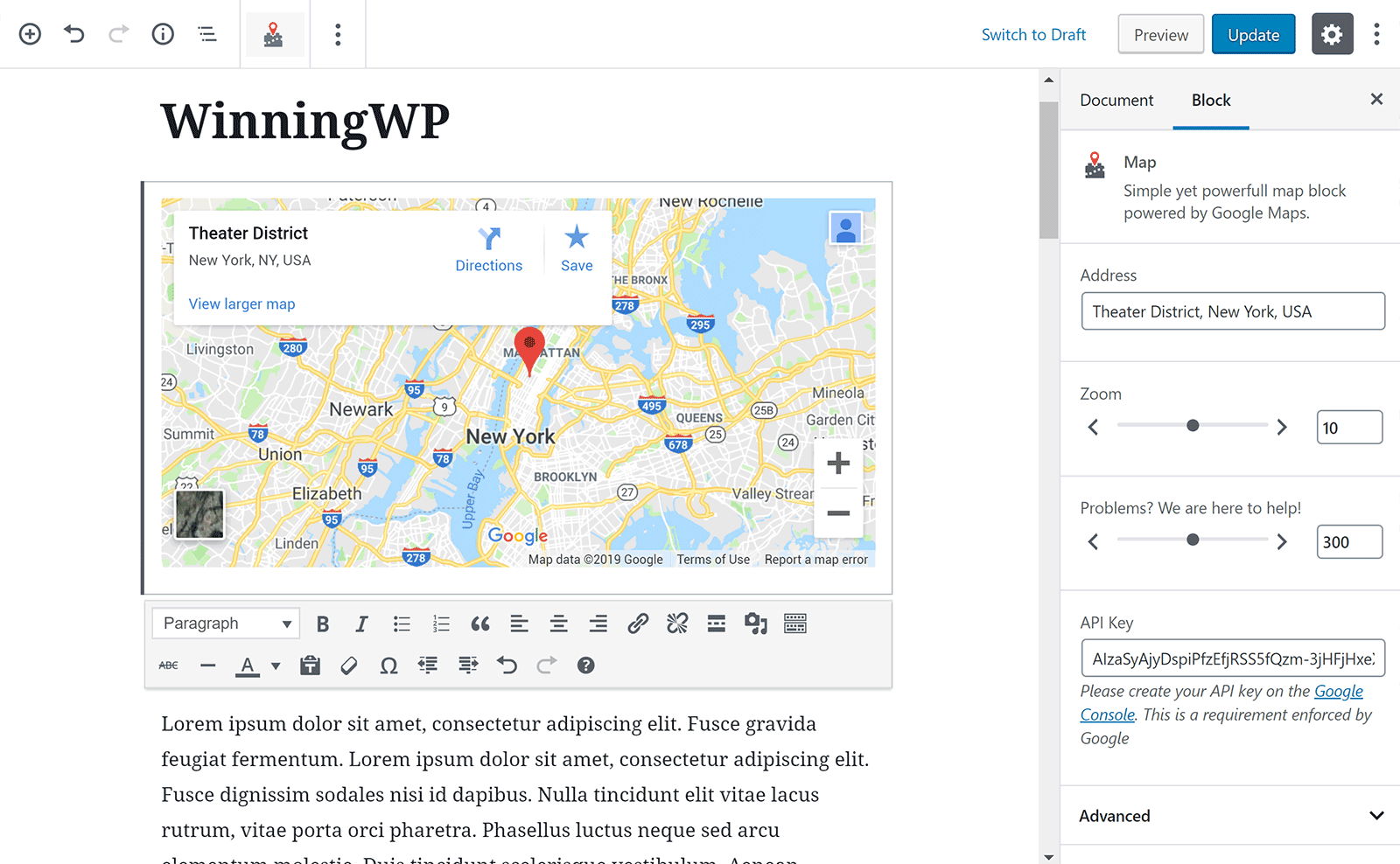 Google Maps Gutenberg Block