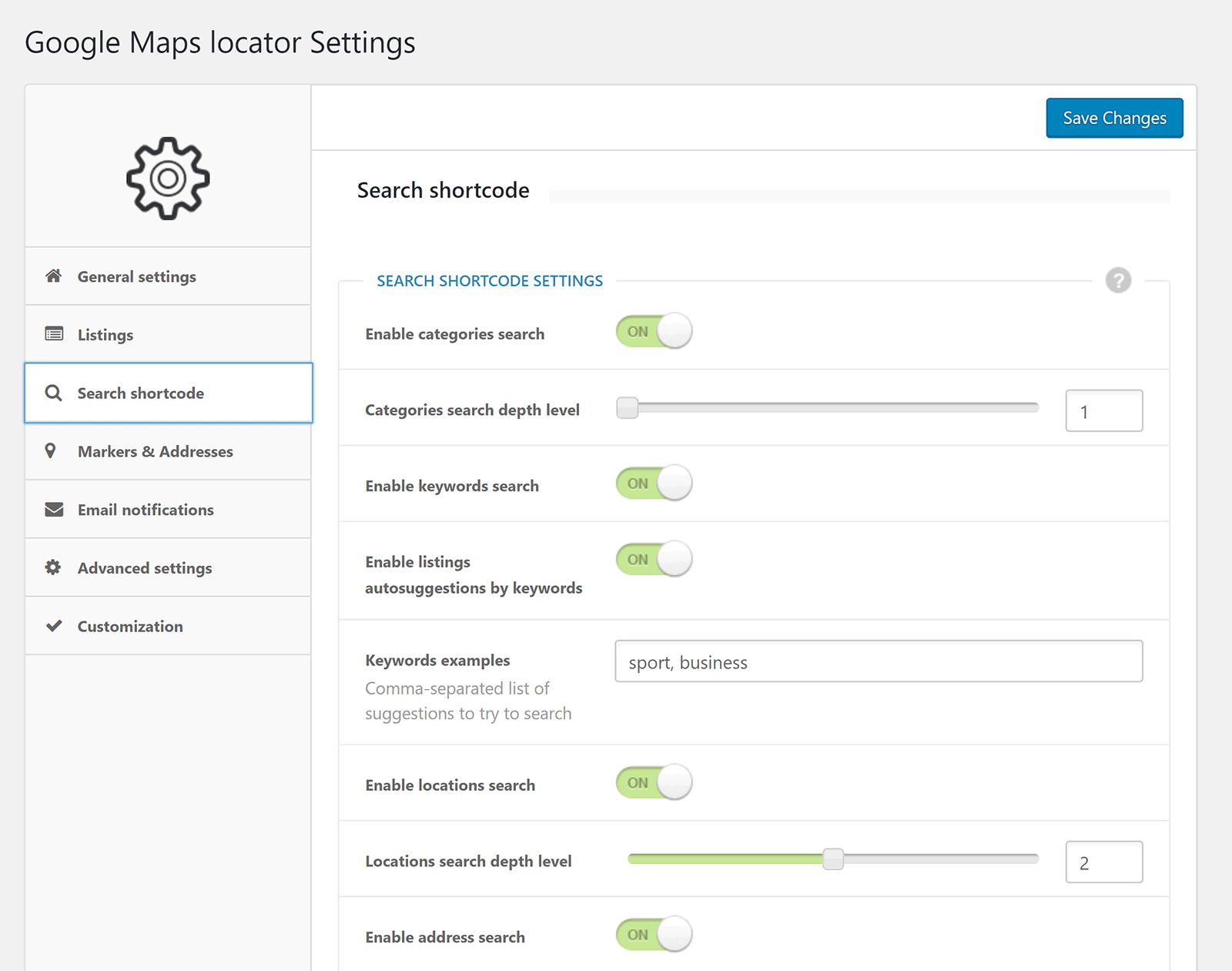 Google Maps Locator Settings