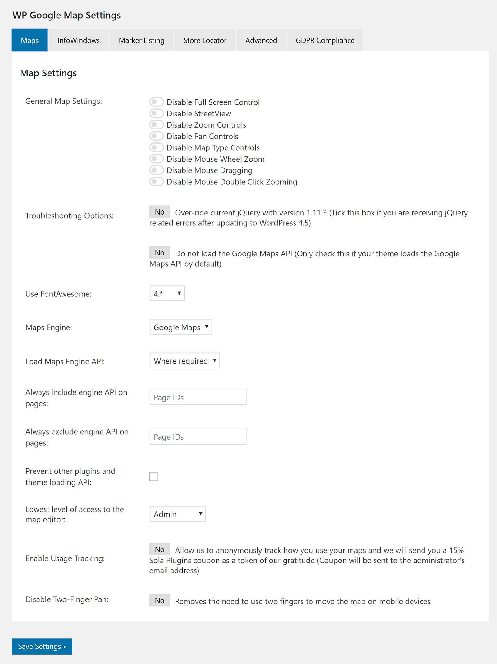 WP Google Maps Settings