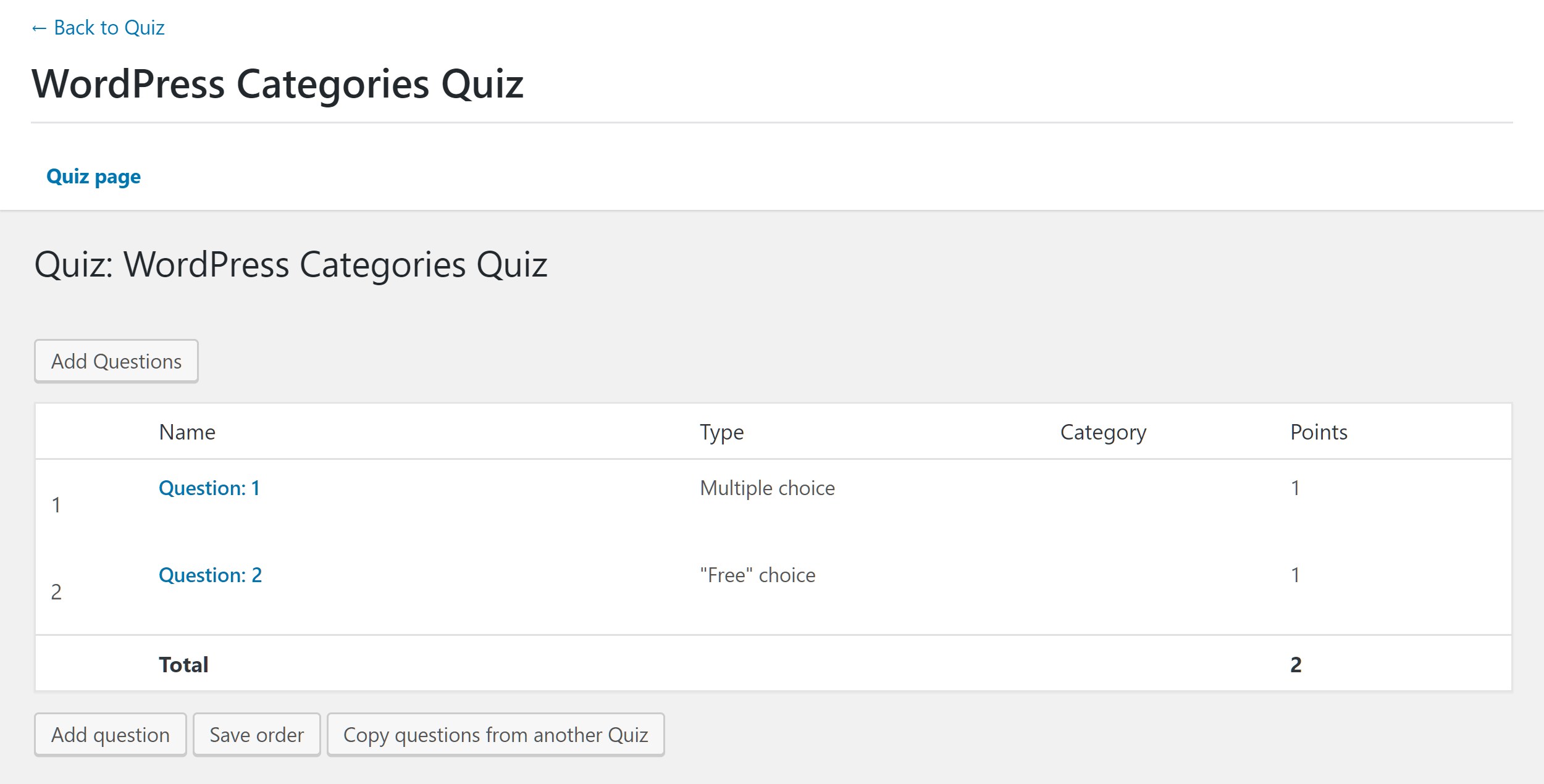 List of Quiz Questions